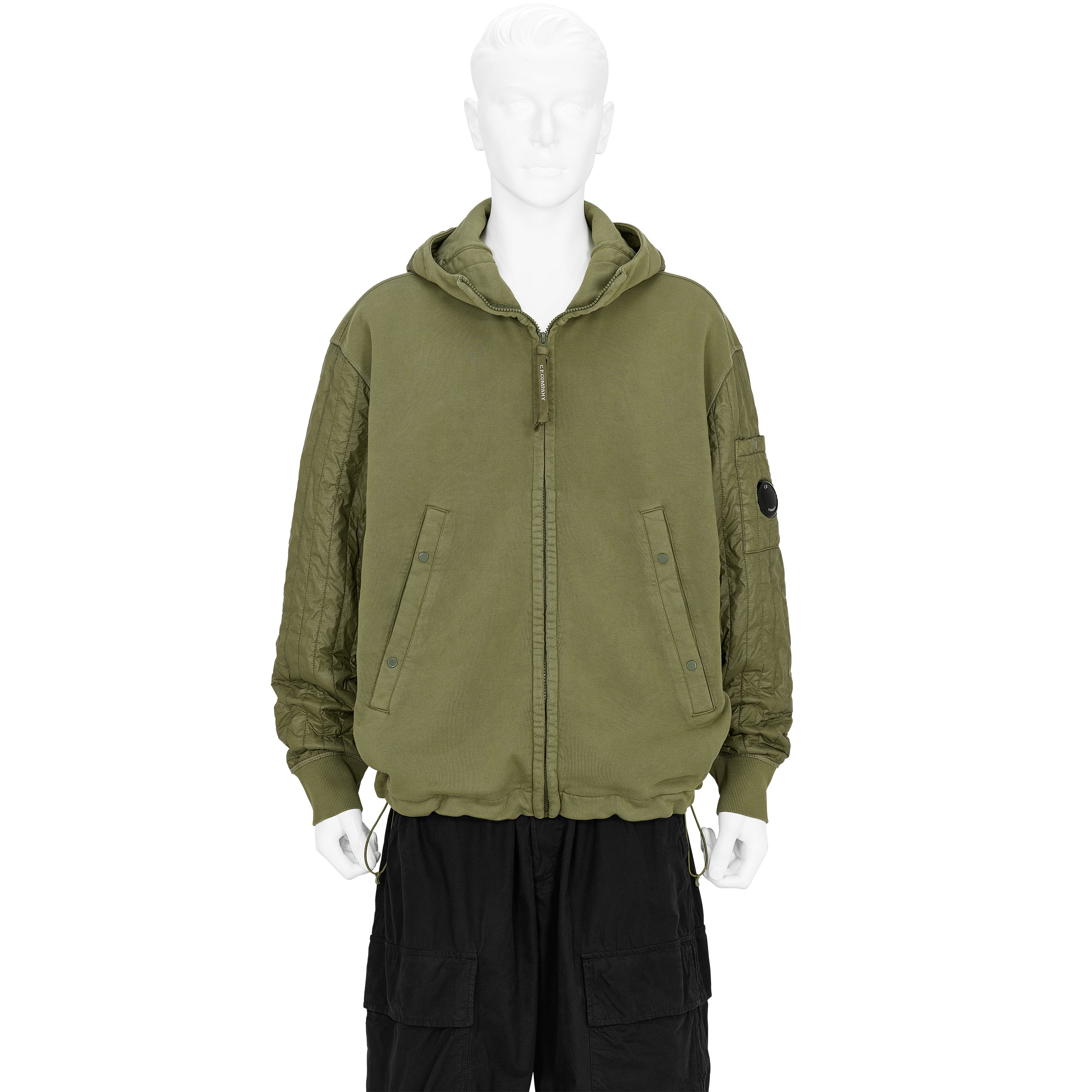 DIAGONAL RAISED FLEECE MIXED FULL ZIP HOODED SWEAT ELMWOOD GREEN