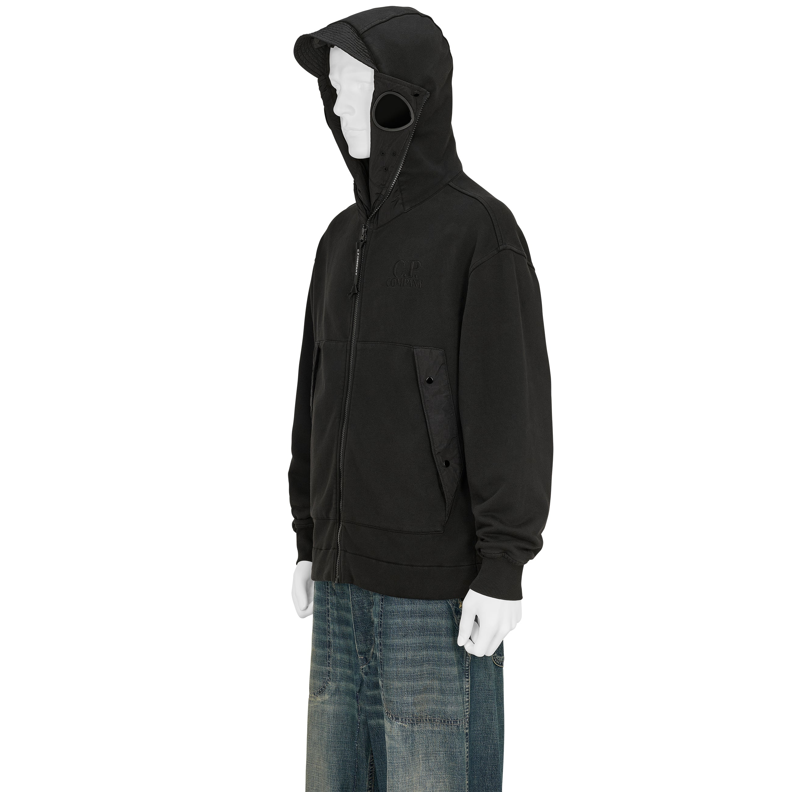 DIAGONAL RAISED FLEECE EXPLORER HOODY BLACK