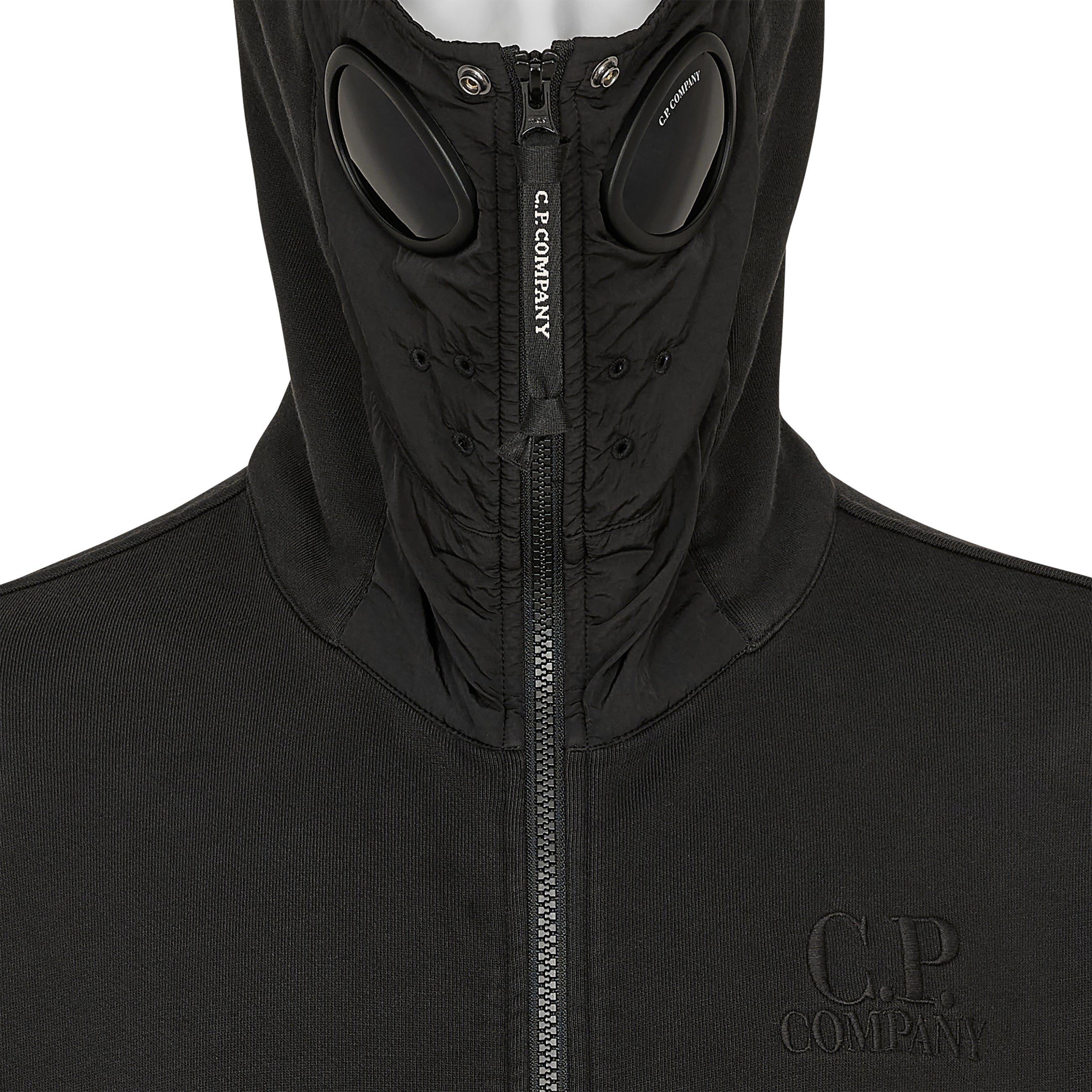 DIAGONAL RAISED FLEECE EXPLORER HOODY BLACK - C.P. COMPANY