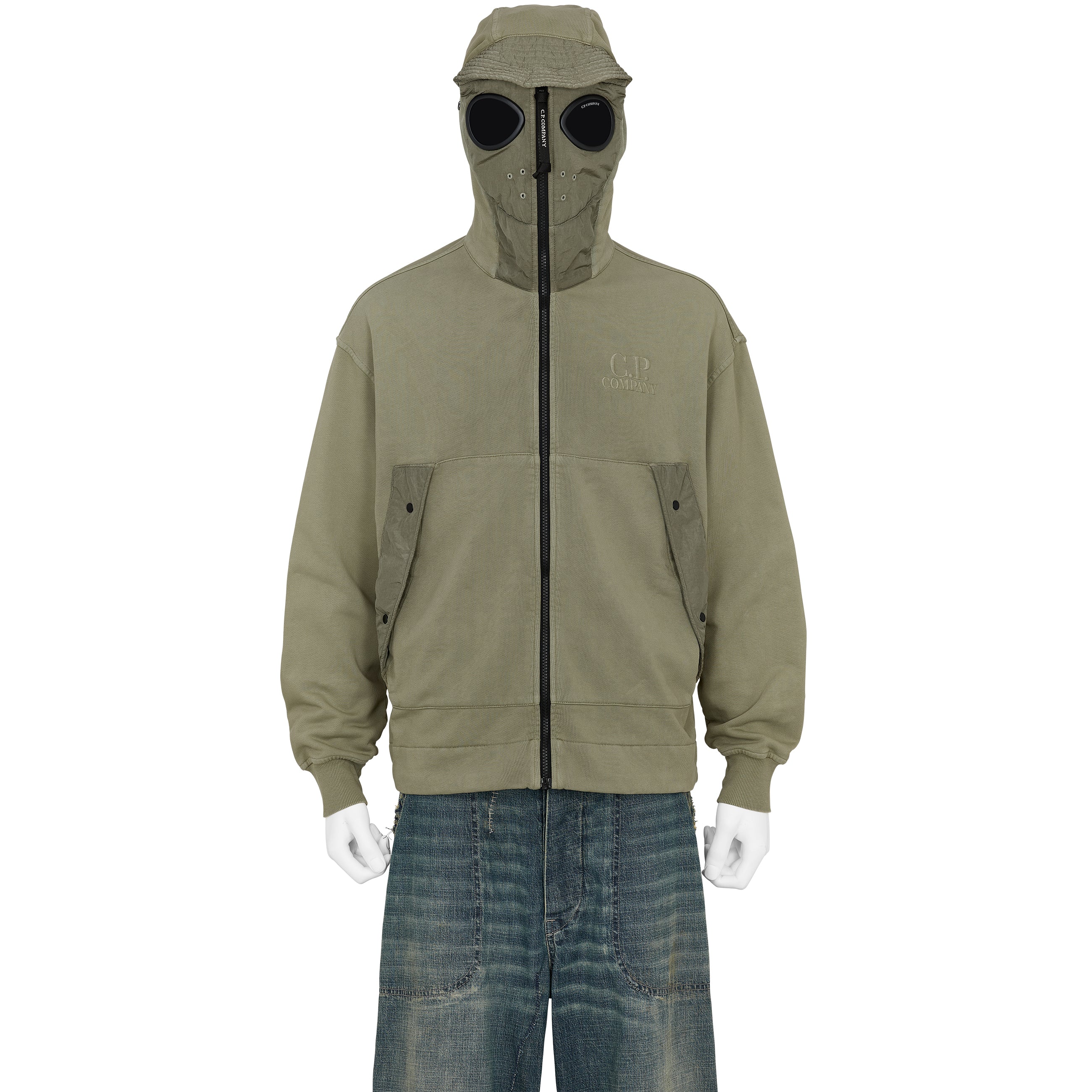 DIAGONAL RAISED FLEECE EXPLORER HOODY OLIVE - C.P. COMPANY