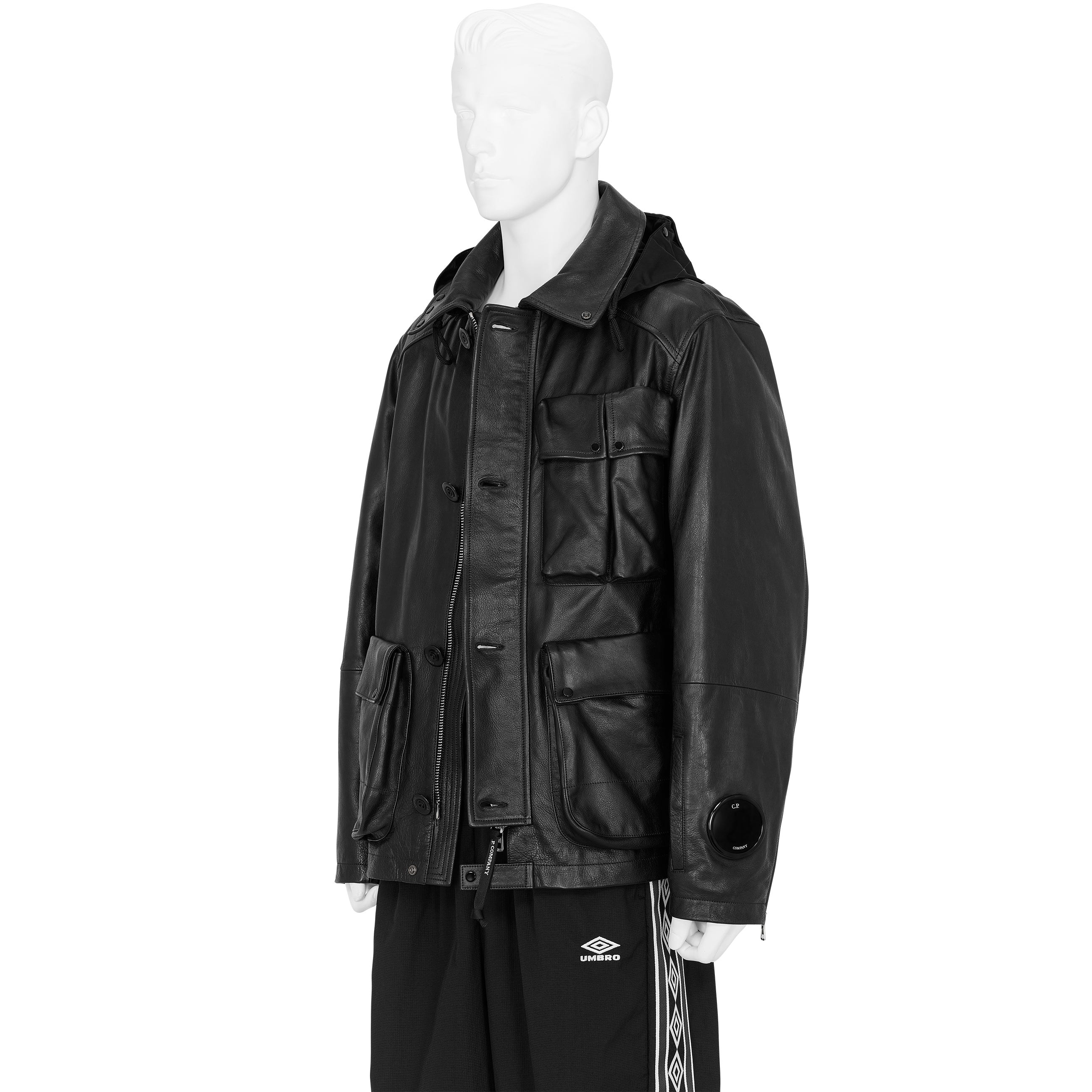LEATHER GOGGLE JACKET BLACK - C.P. COMPANY(シーピー カンパニー