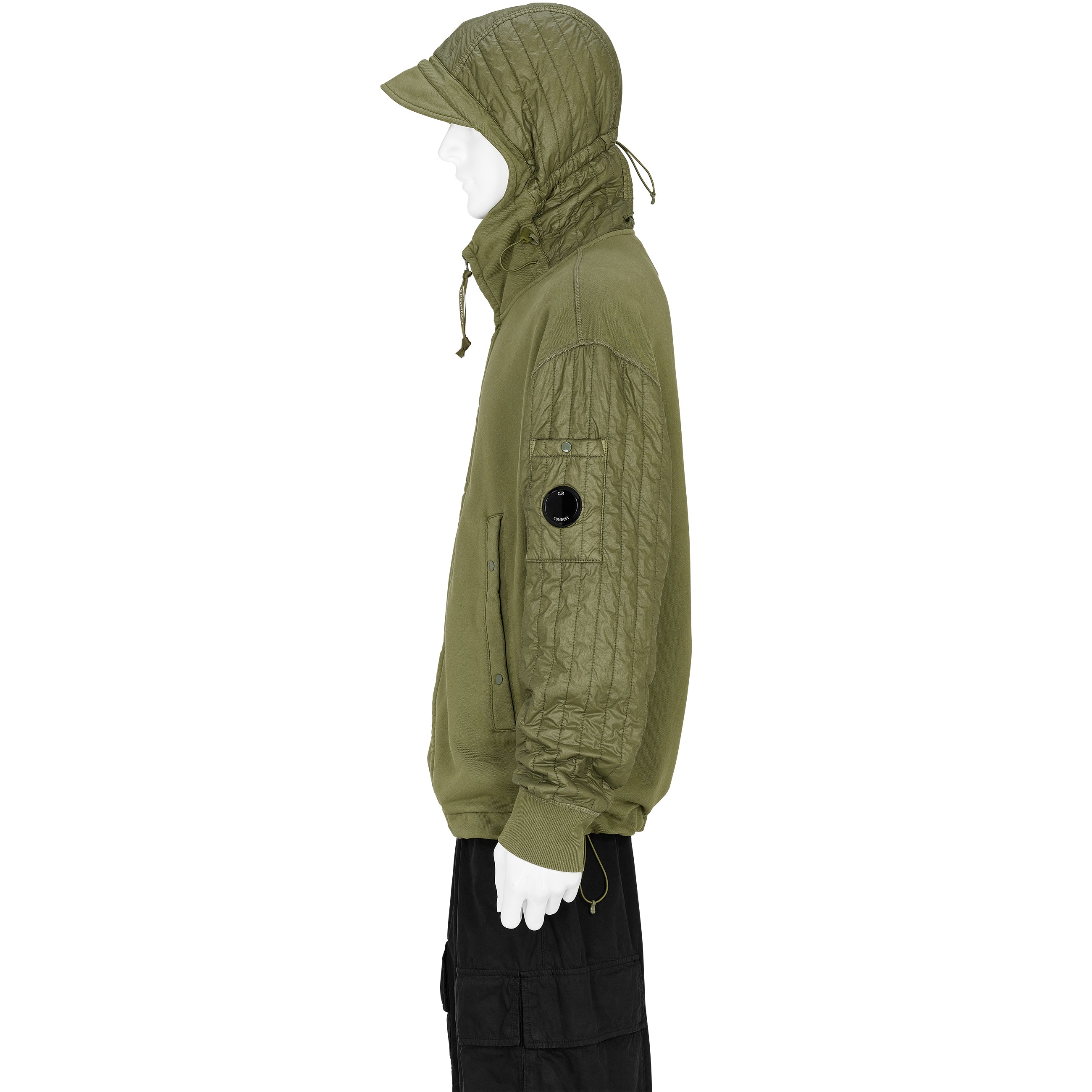 DIAGONAL RAISED FLEECE MIXED FULL ZIP HOODED SWEAT ELMWOOD GREEN