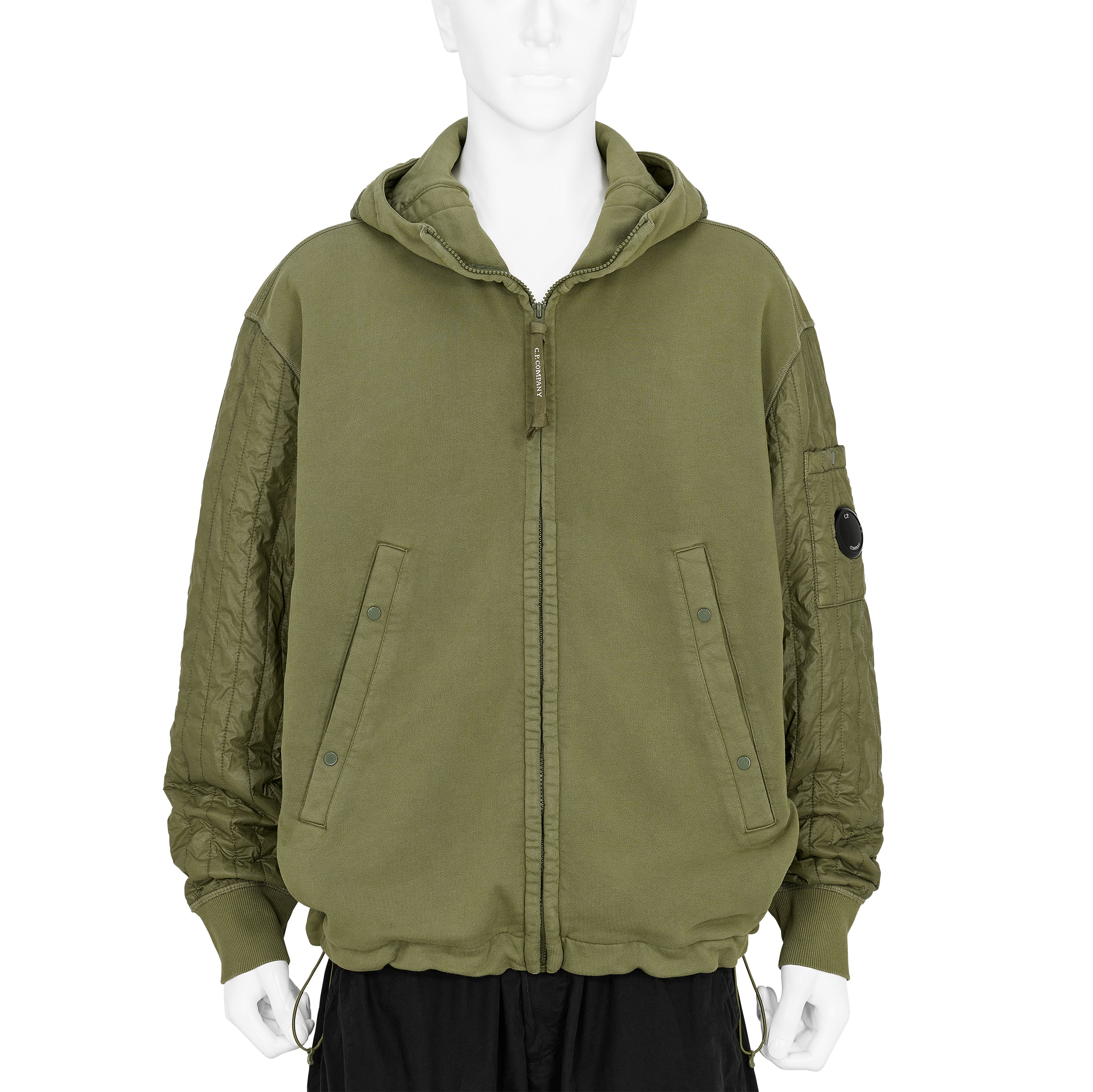 DIAGONAL RAISED FLEECE MIXED FULL ZIP HOODED SWEAT ELMWOOD GREEN