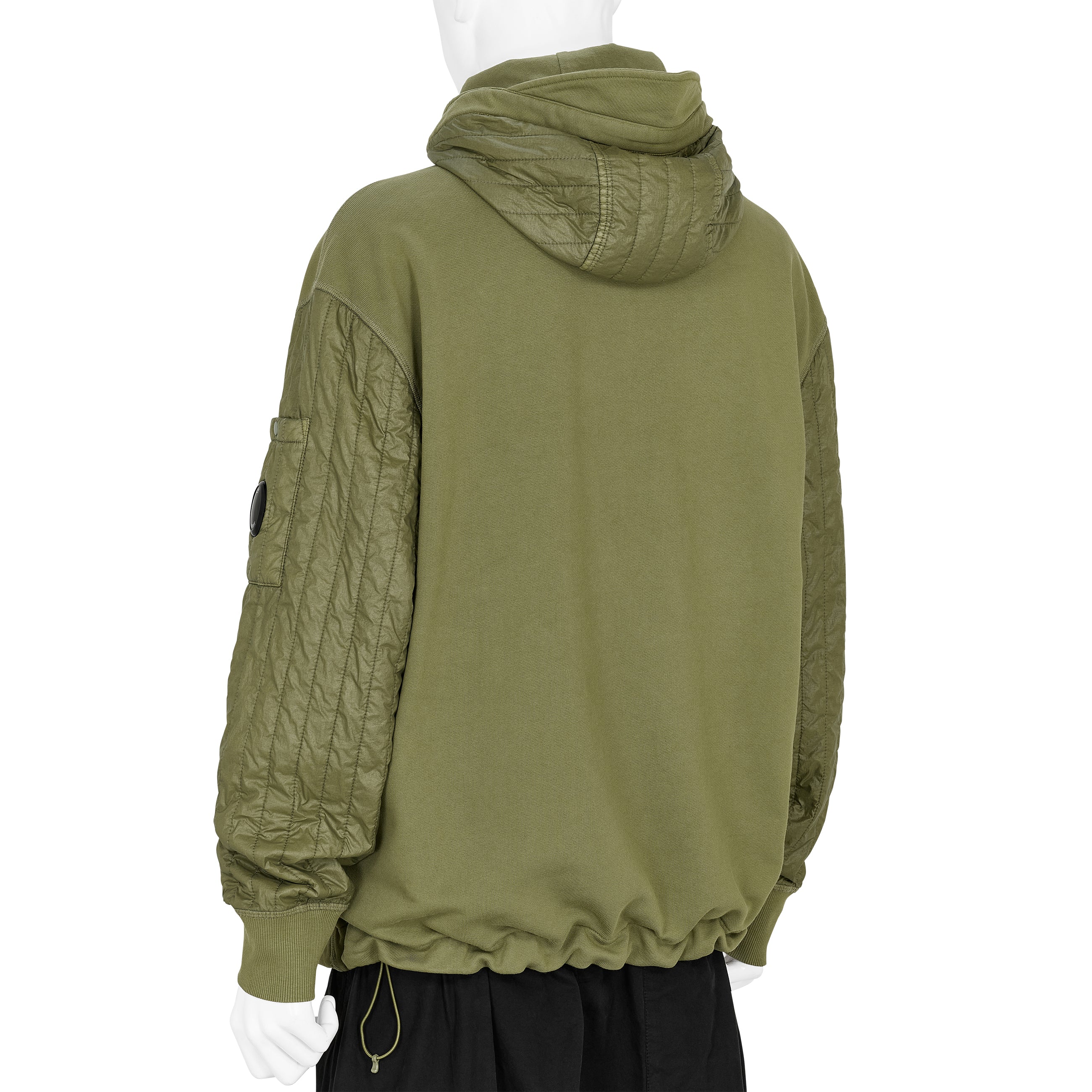 DIAGONAL RAISED FLEECE MIXED FULL ZIP HOODED SWEAT ELMWOOD GREEN