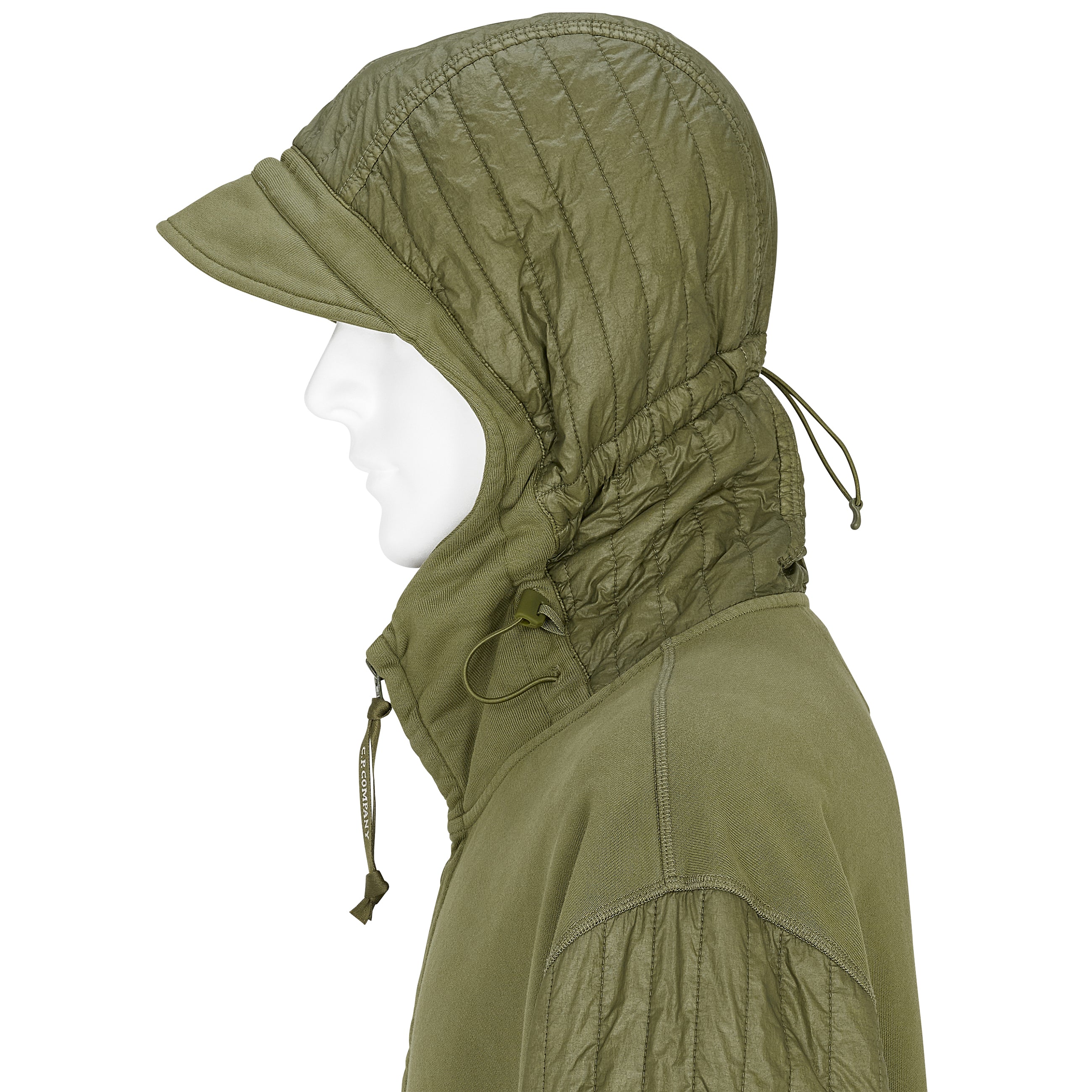 DIAGONAL RAISED FLEECE MIXED FULL ZIP HOODED SWEAT ELMWOOD GREEN