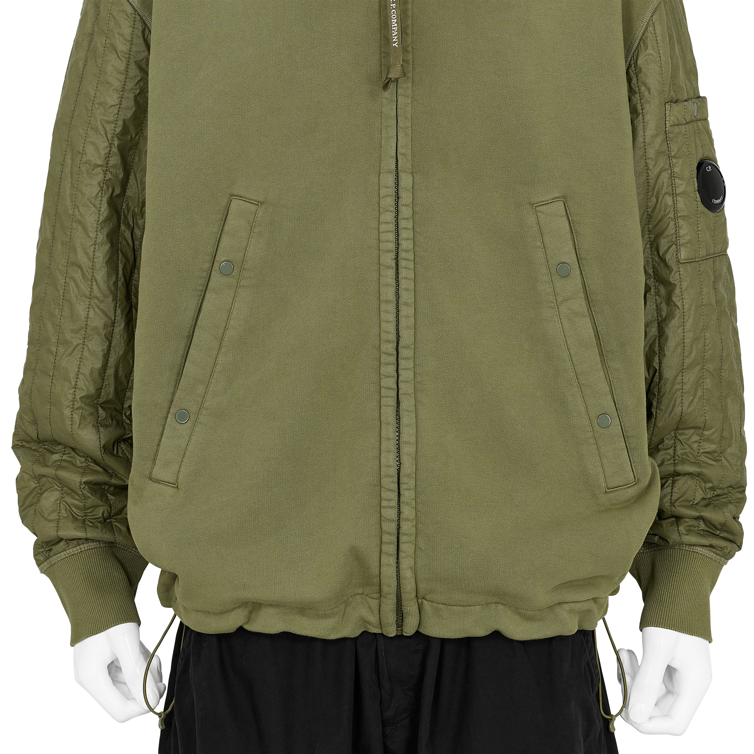 DIAGONAL RAISED FLEECE MIXED FULL ZIP HOODED SWEAT ELMWOOD GREEN