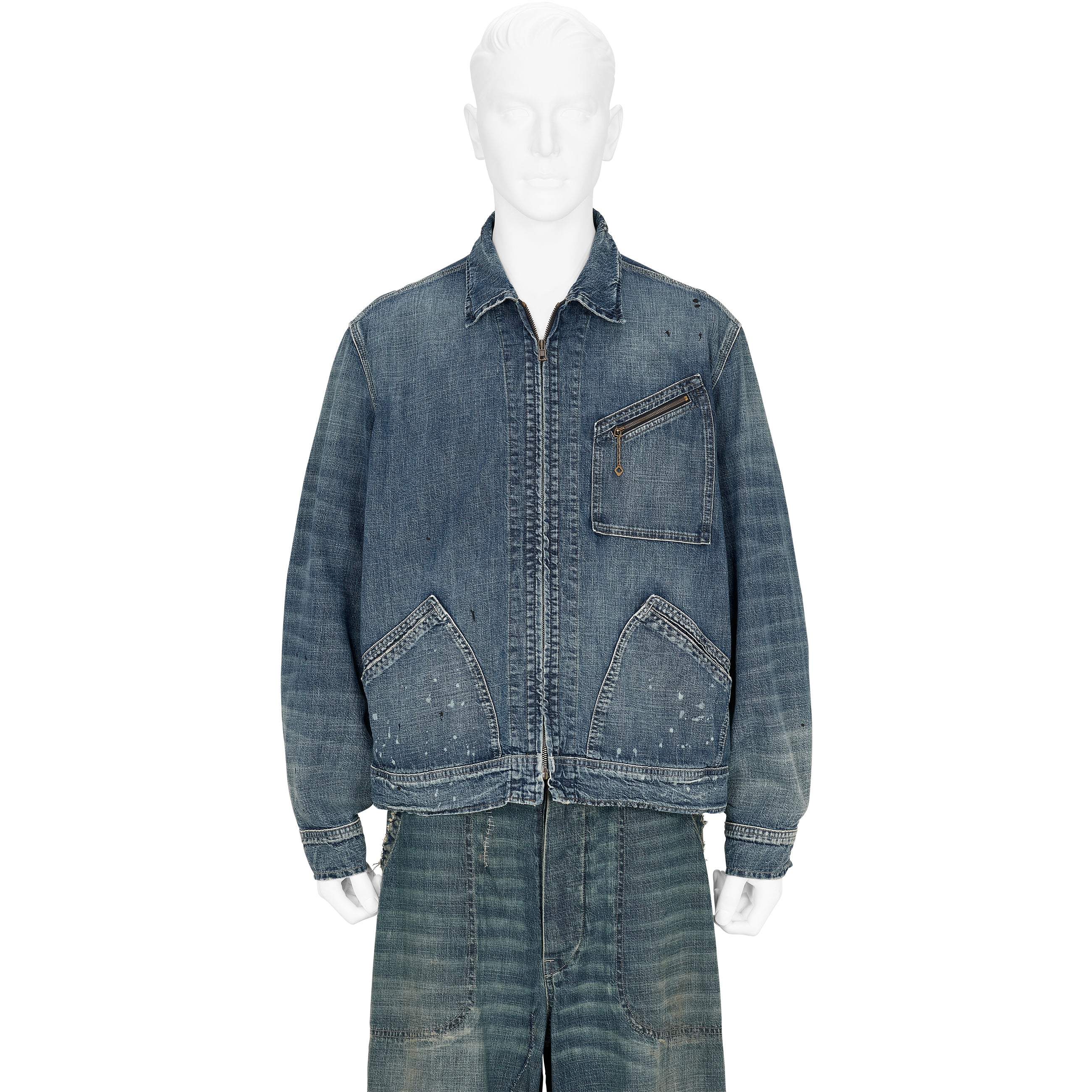 ZIP UP DENIM JACKET DAMAGED INDIGO