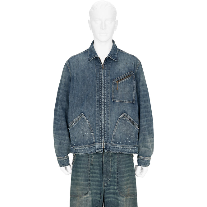 ZIP UP DENIM JACKET DAMAGED INDIGO