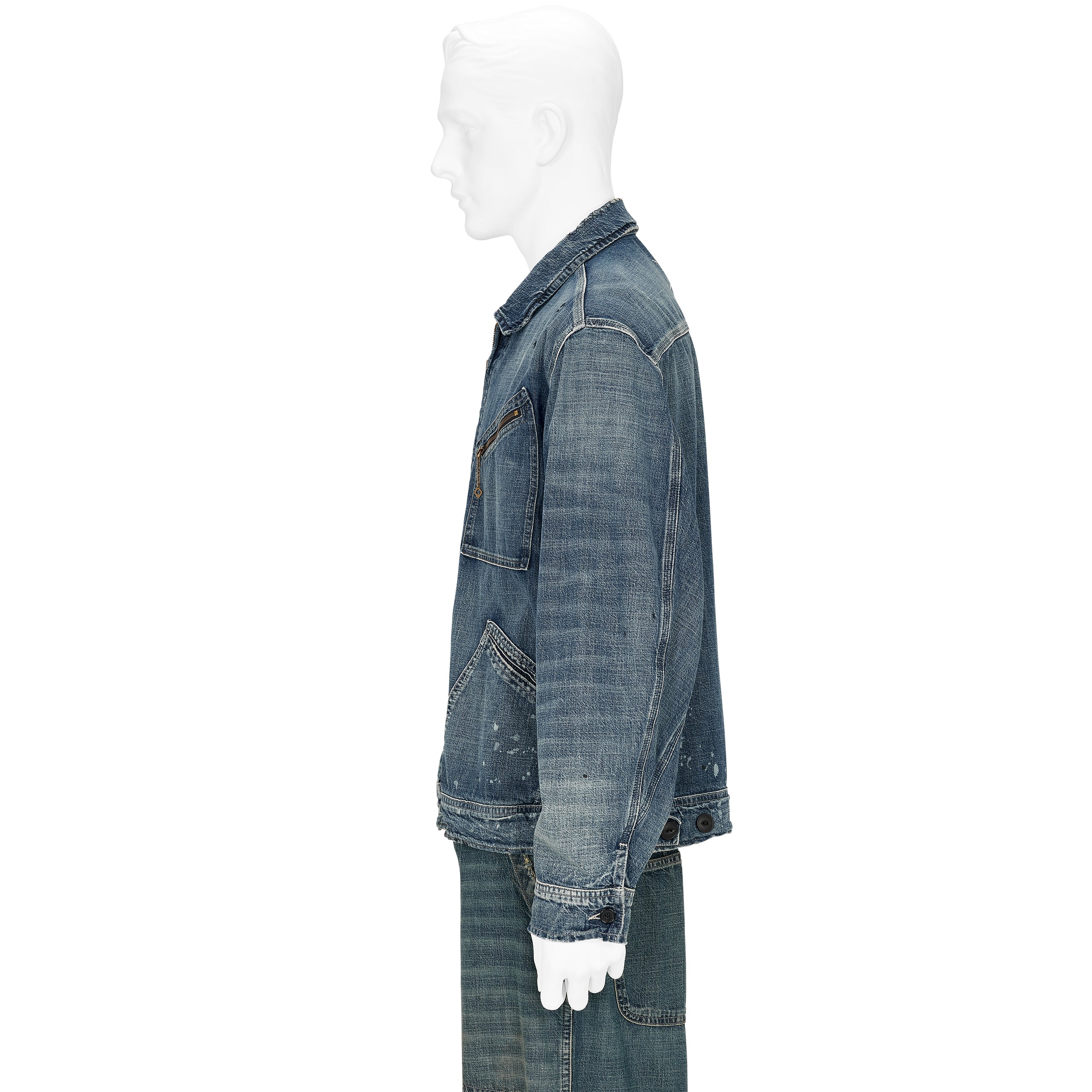 ZIP UP DENIM JACKET DAMAGED INDIGO