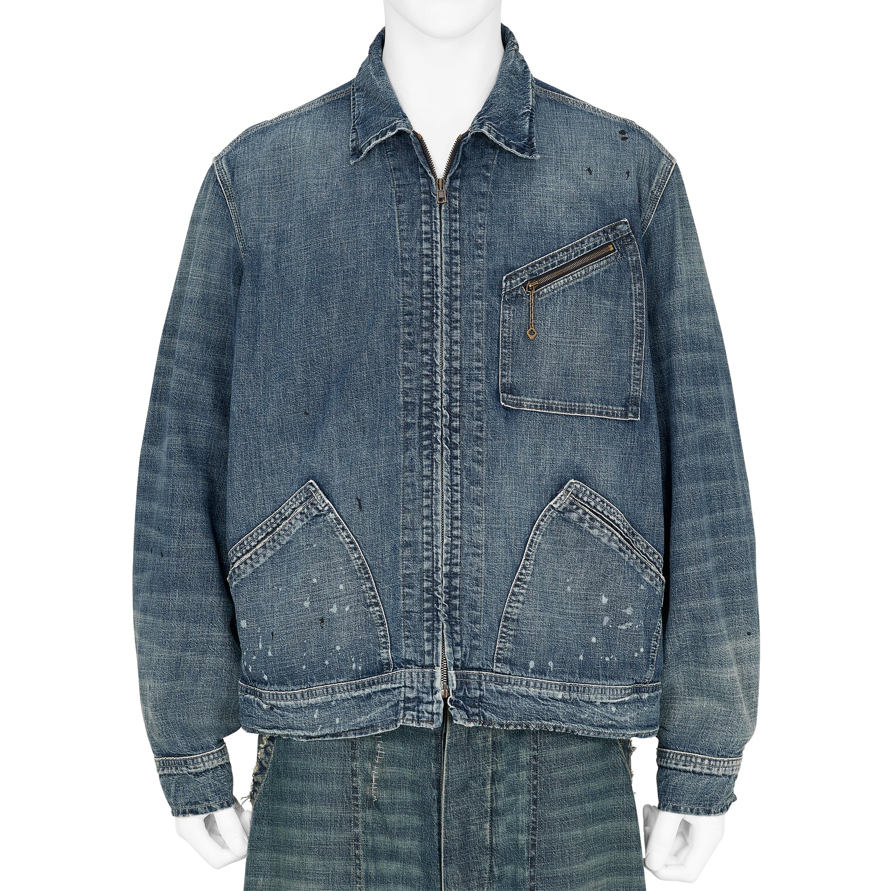 ZIP UP DENIM JACKET DAMAGED INDIGO