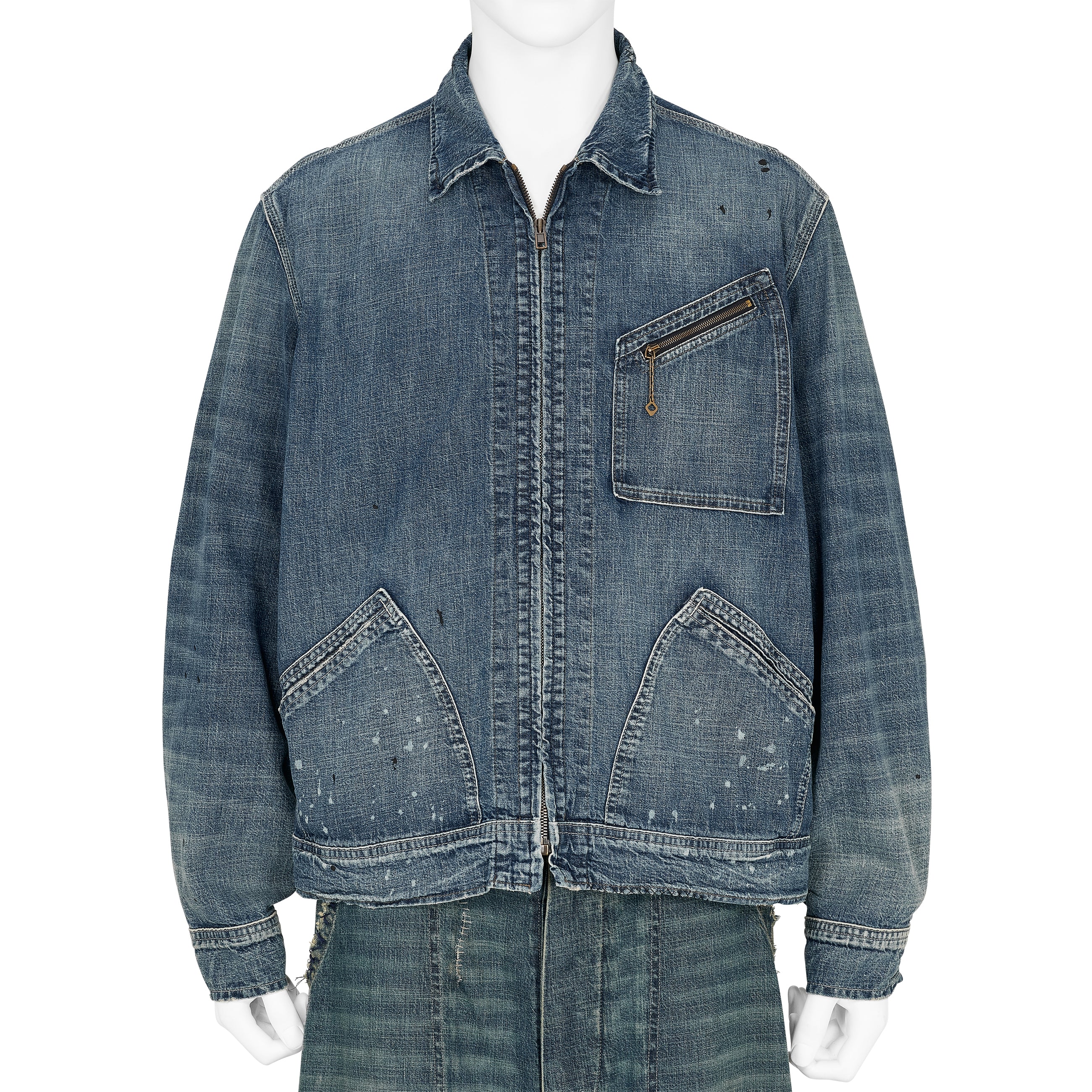 ZIP UP DENIM JACKET DAMAGED INDIGO