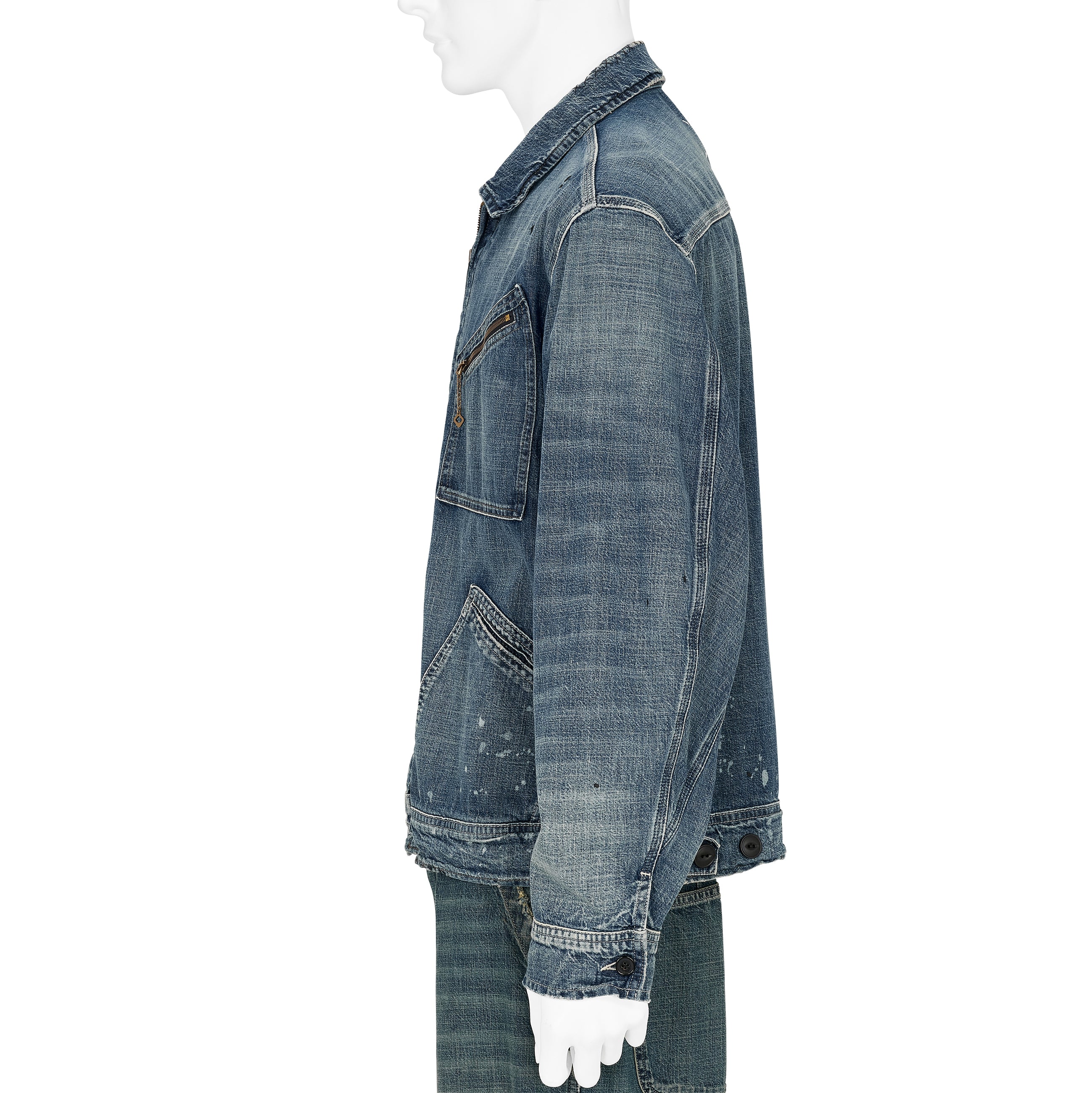 ZIP UP DENIM JACKET DAMAGED INDIGO
