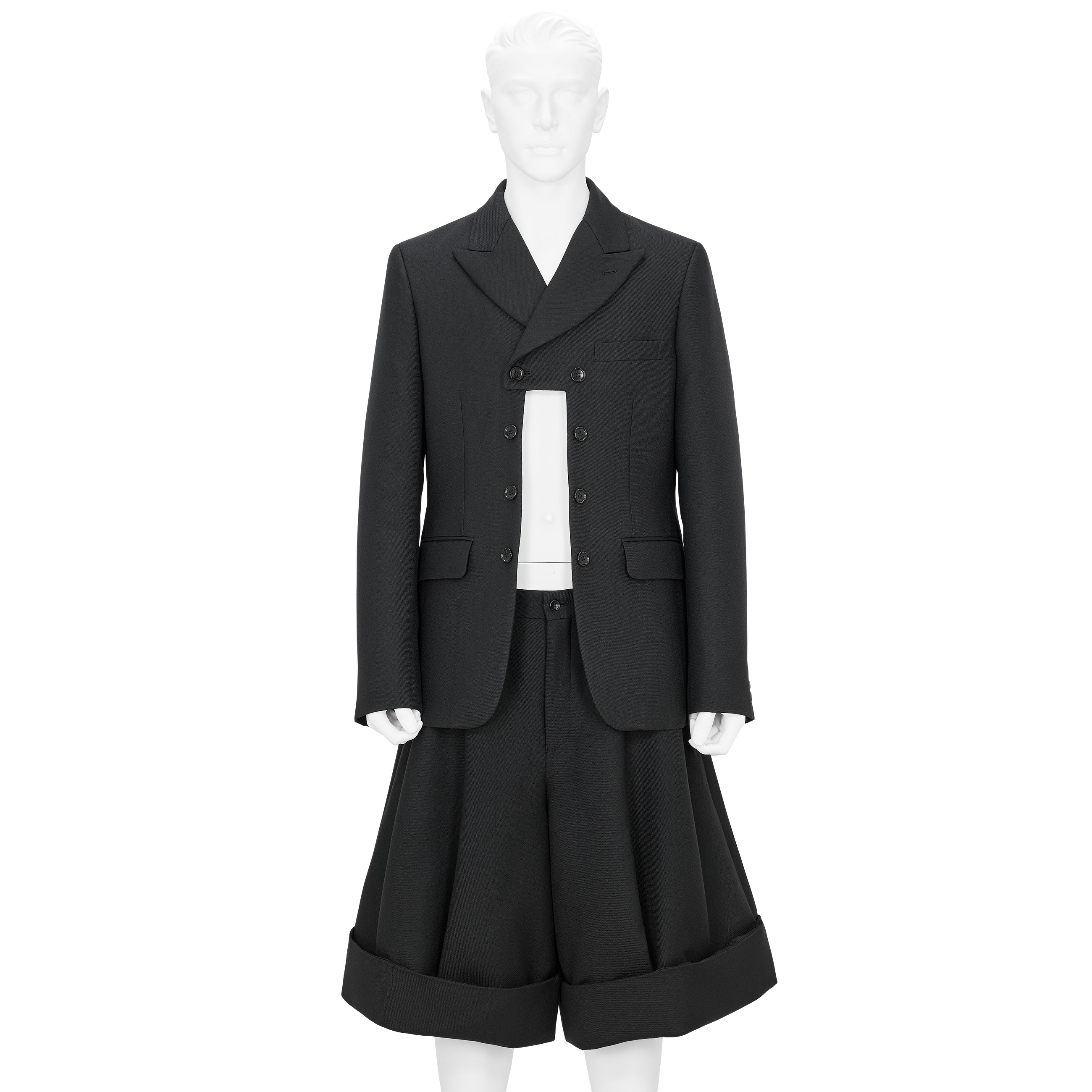 FRONT CUT WOOL DOUBLE JACKET BLACK - COMME des GARÇONS HOMME PLUS