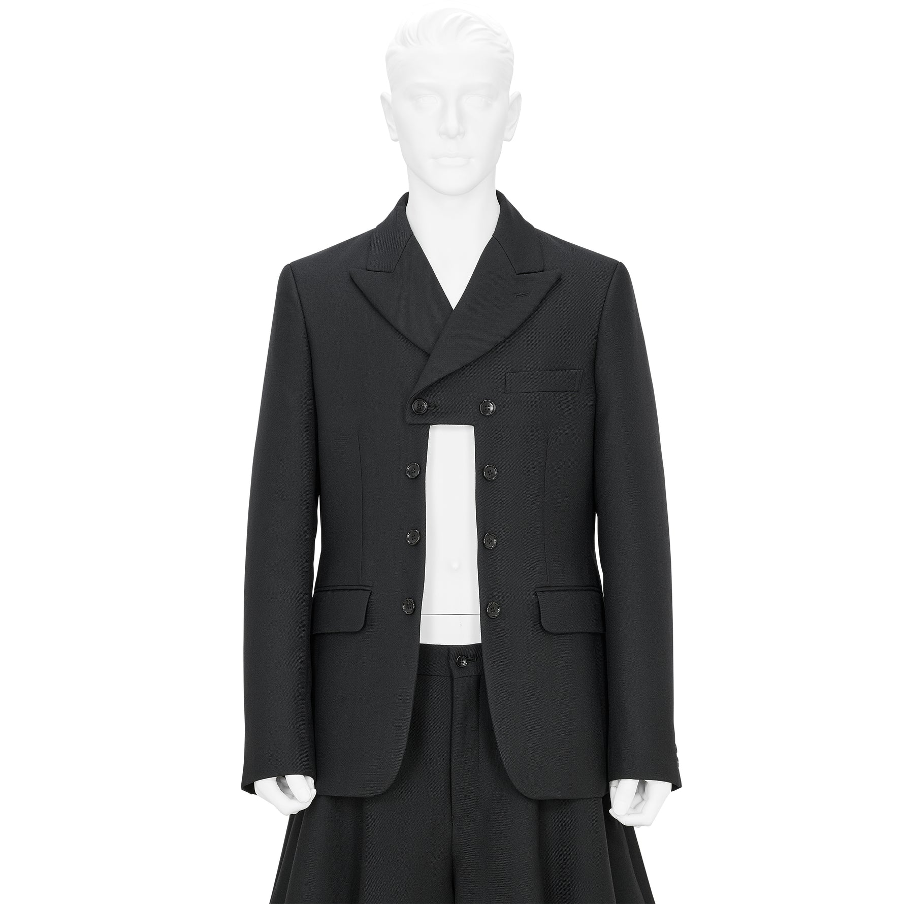 FRONT CUT WOOL DOUBLE JACKET BLACK