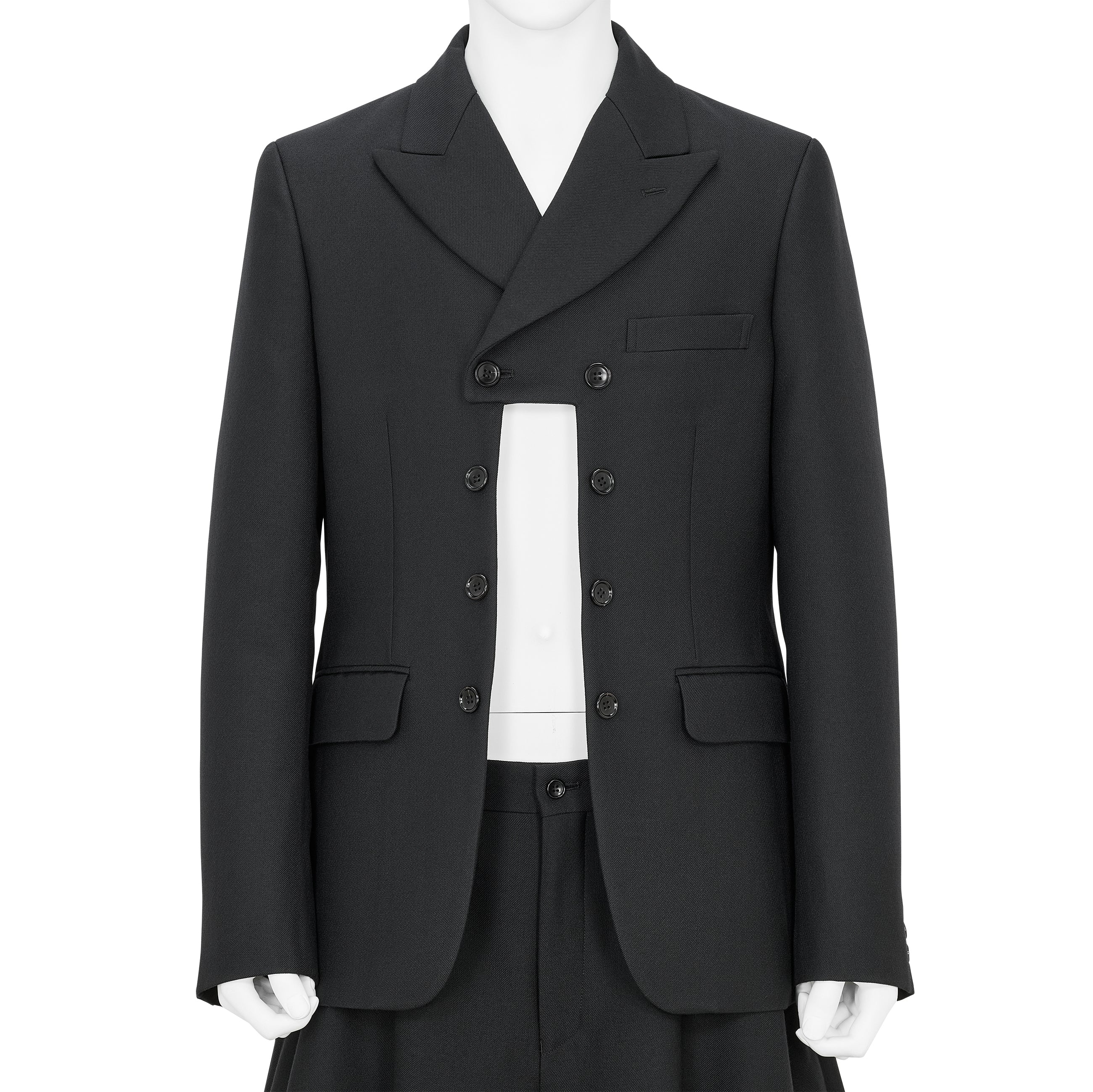 FRONT CUT WOOL DOUBLE JACKET BLACK - COMME des GARÇONS HOMME PLUS