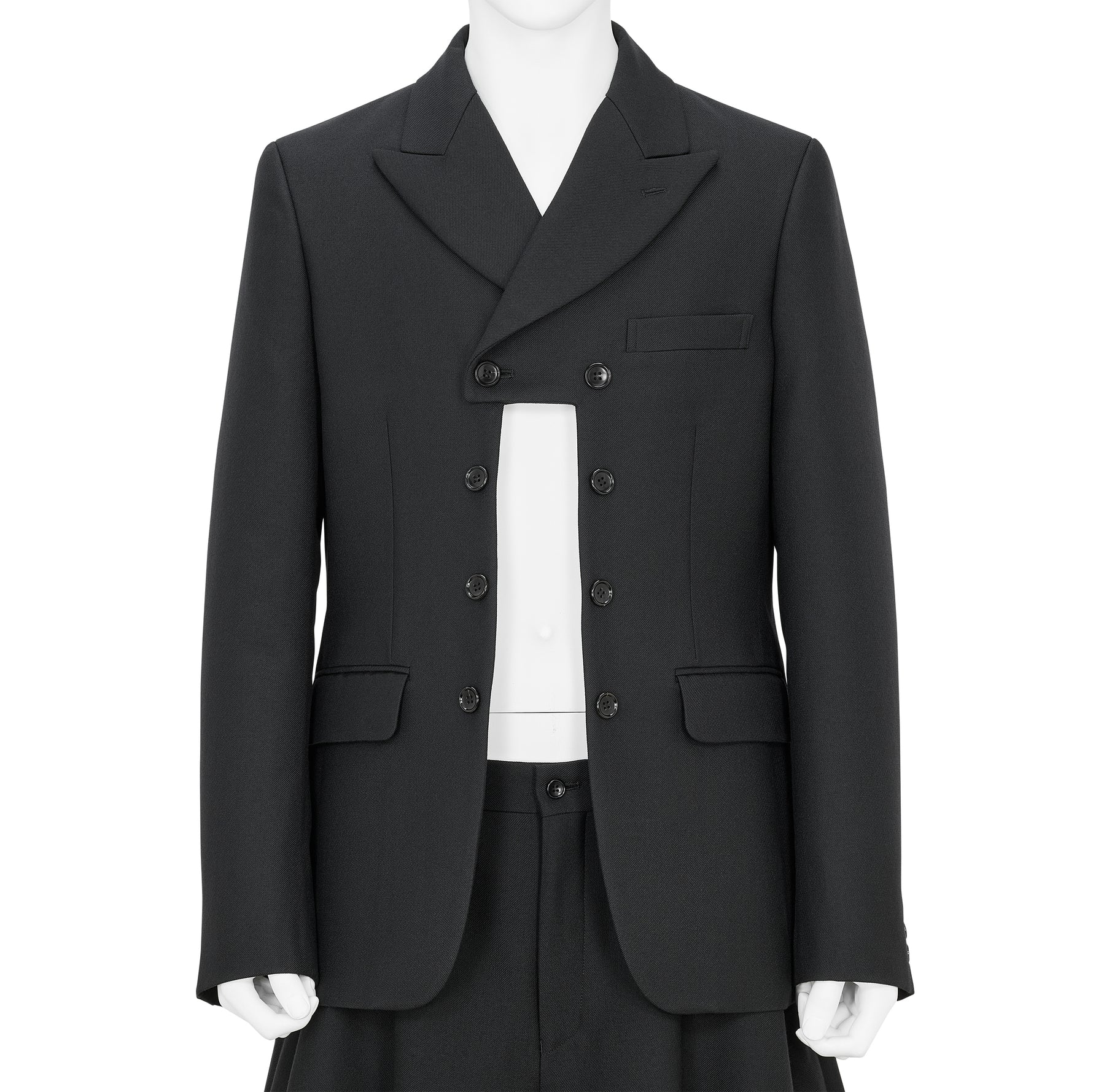 FRONT CUT WOOL DOUBLE JACKET BLACK