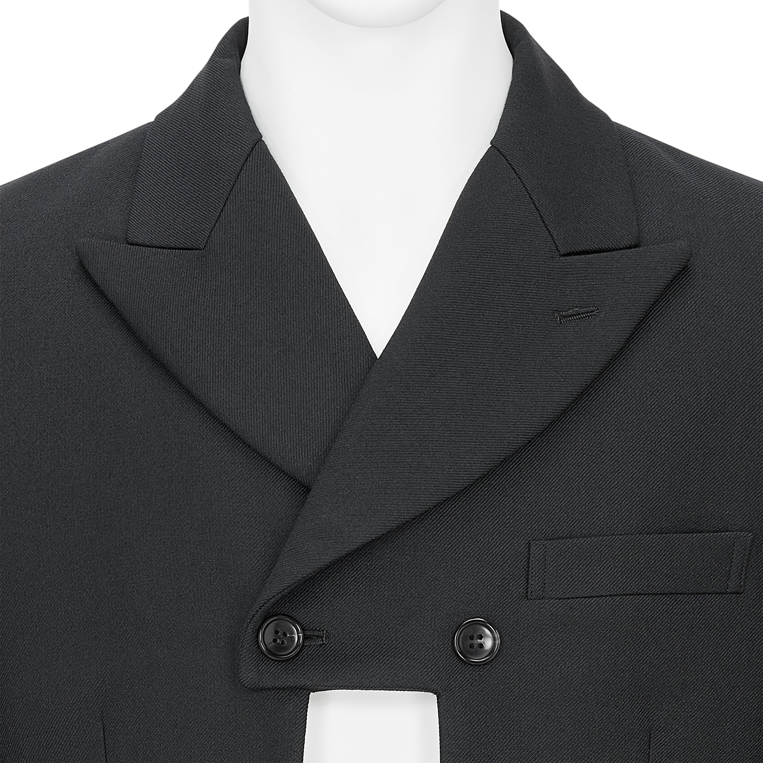 FRONT CUT WOOL DOUBLE JACKET BLACK - COMME des GARÇONS HOMME PLUS