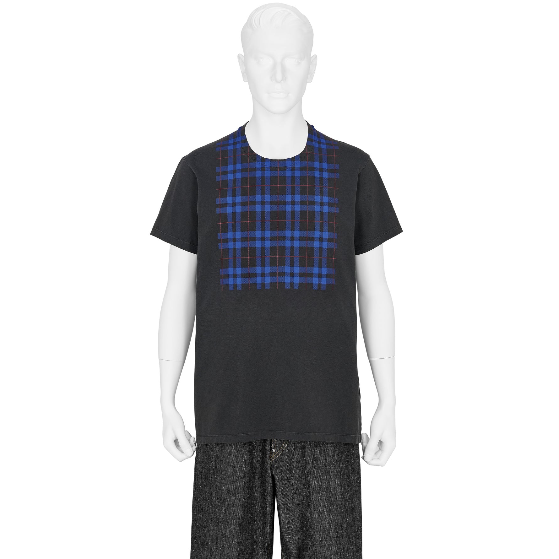 CHECK PANEL TEE SHIRT WASHED BLACK BLUE