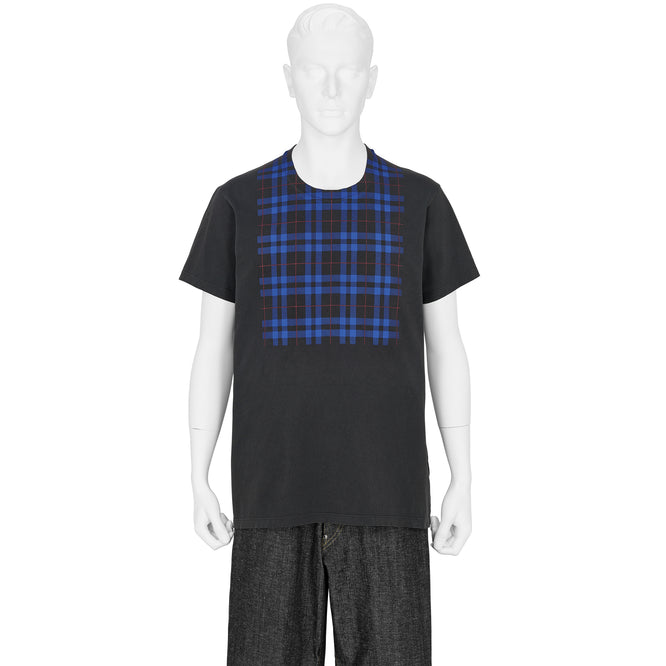 CHECK PANEL TEE SHIRT WASHED BLACK BLUE