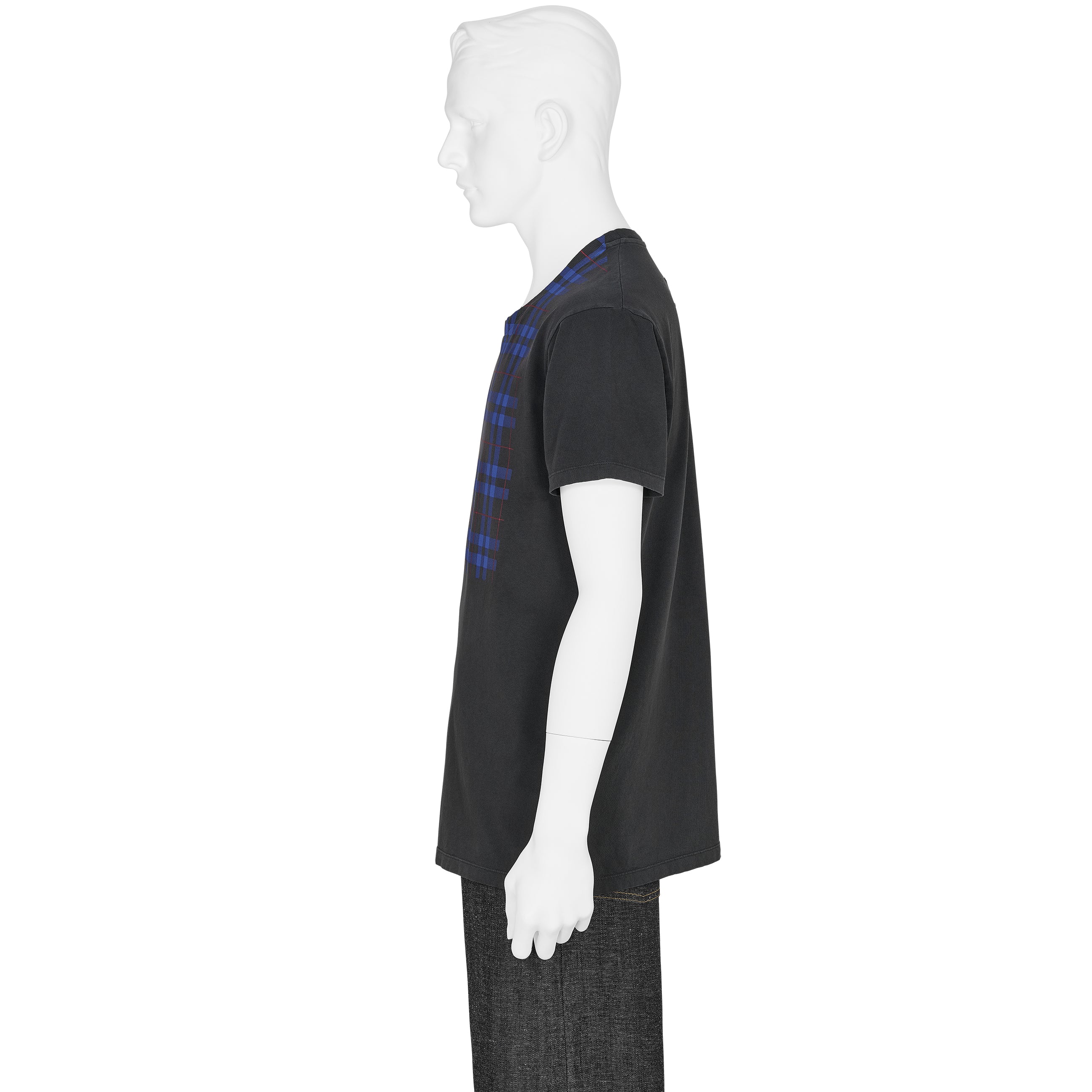 CHECK PANEL TEE SHIRT WASHED BLACK BLUE