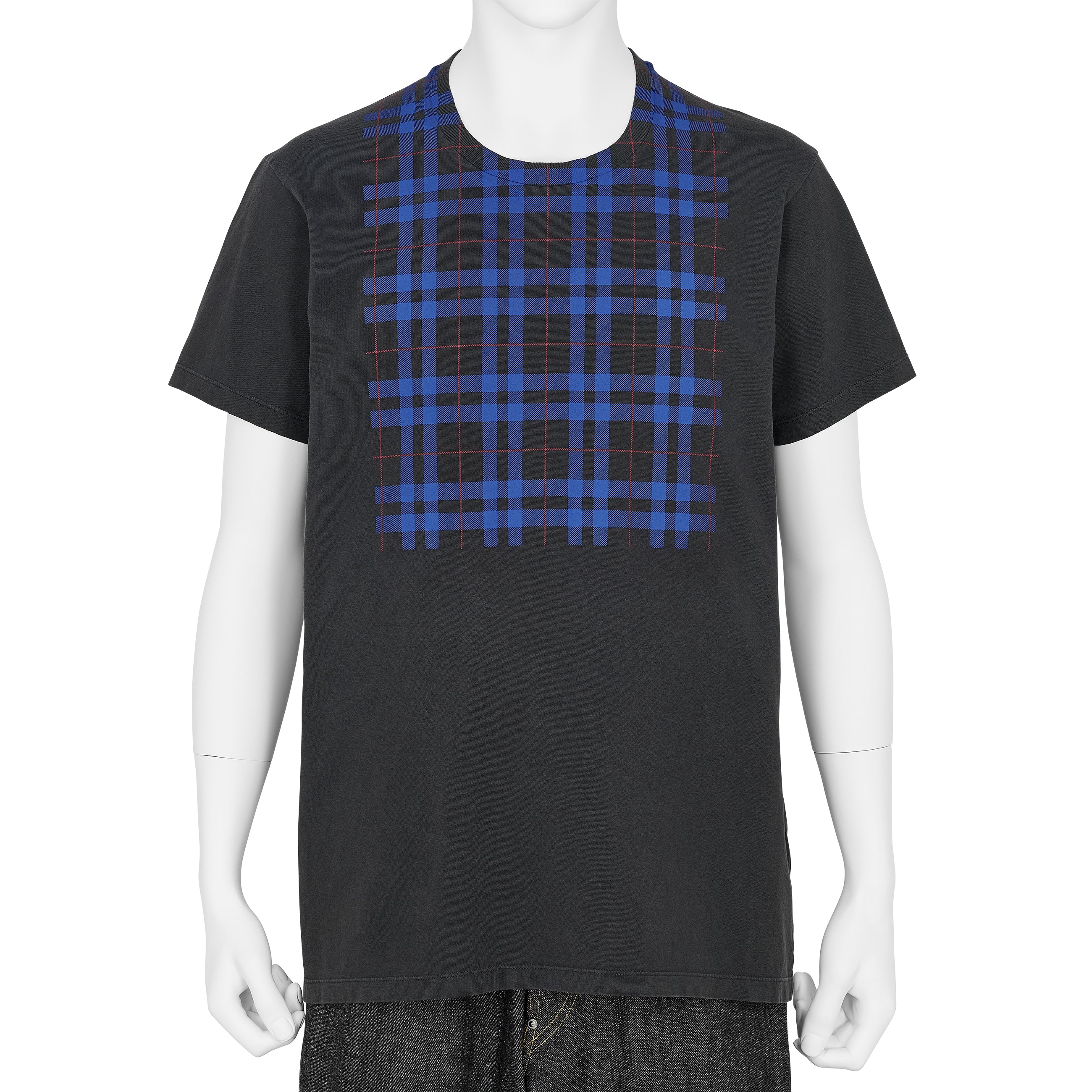 CHECK PANEL TEE SHIRT WASHED BLACK BLUE