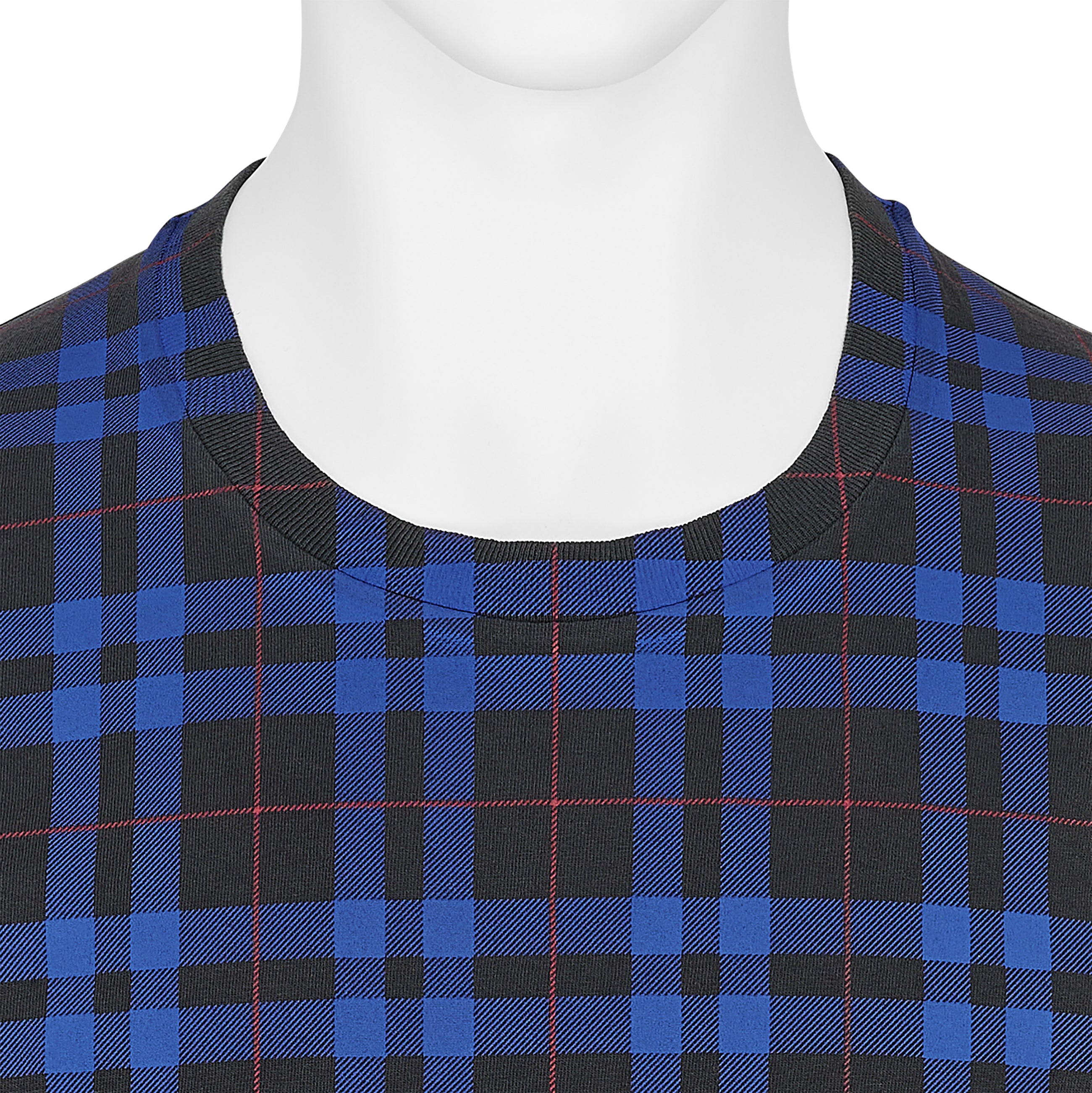 CHECK PANEL TEE SHIRT WASHED BLACK BLUE