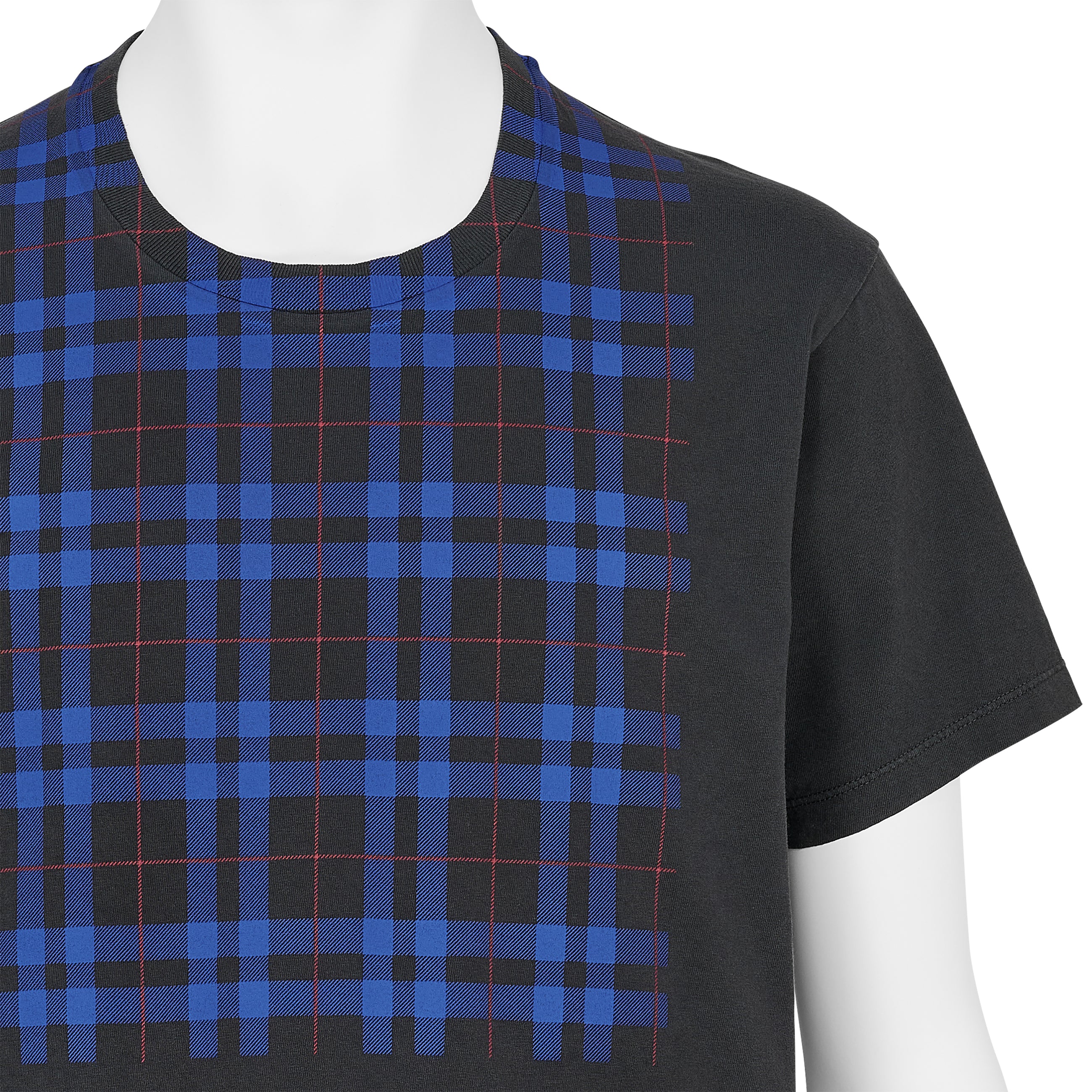CHECK PANEL TEE SHIRT WASHED BLACK BLUE