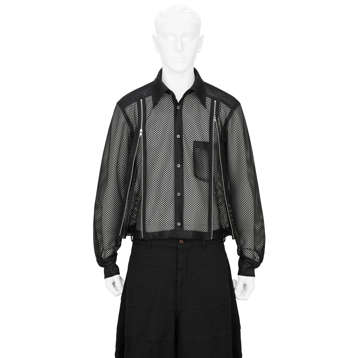 MESH SHIRT WITH ZIP BLACK - COMME des GARÇONS HOMME PLUS(コム デ 