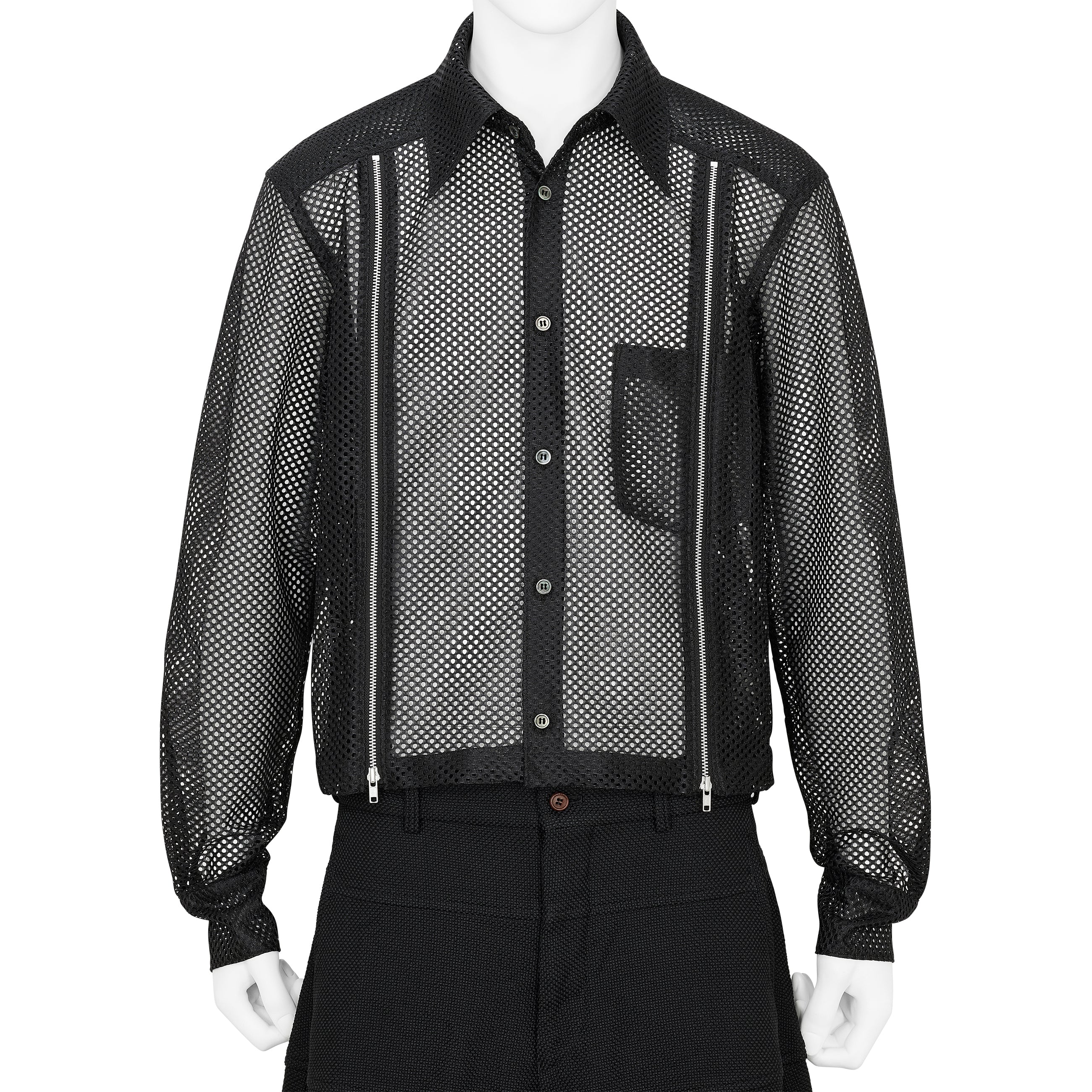 MESH SHIRT WITH ZIP BLACK - COMME des GARÇONS HOMME PLUS(コム デ