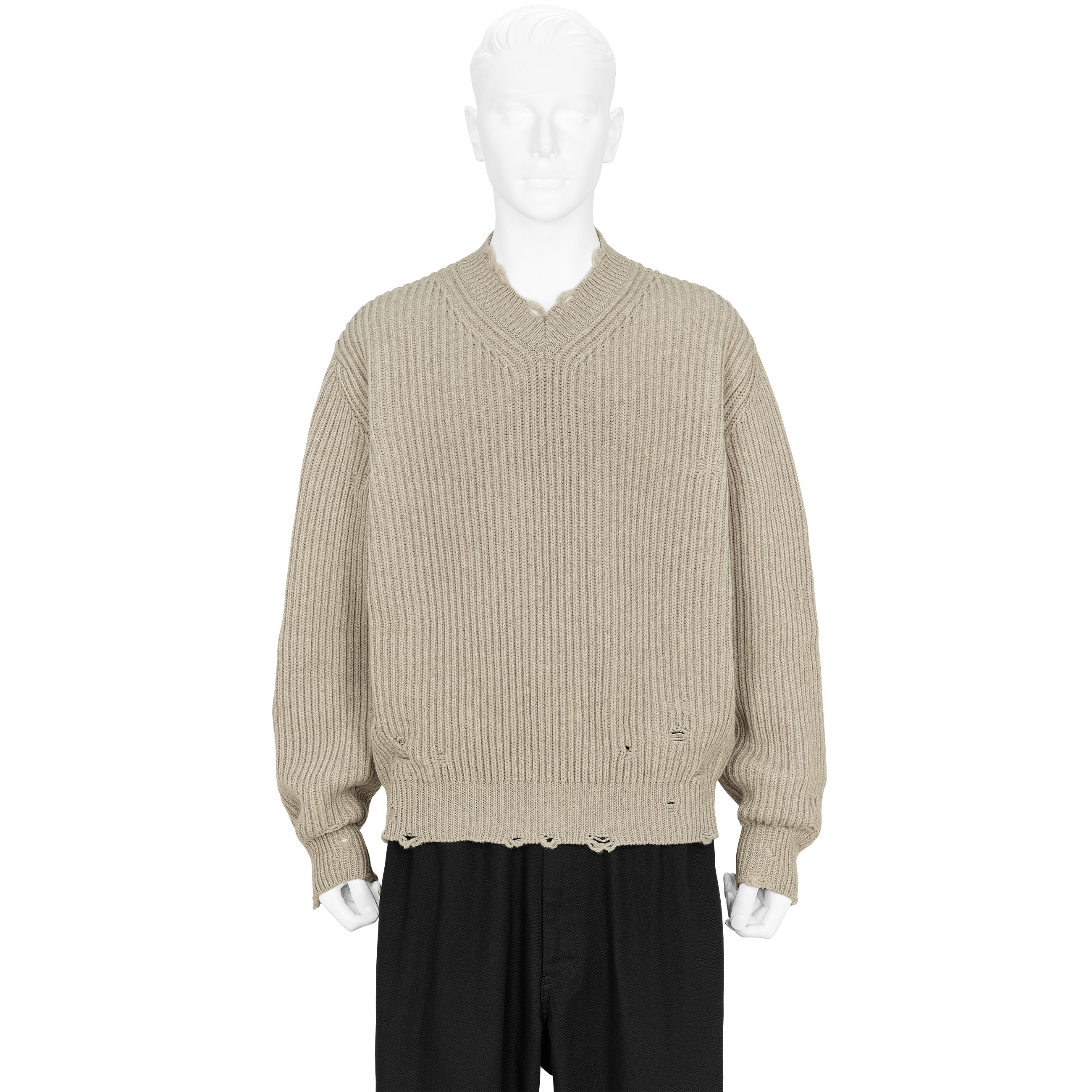 DAMAGED V NECK KNIT IVORY - MM6 MAISON MARGIELA(エムエムシックス
