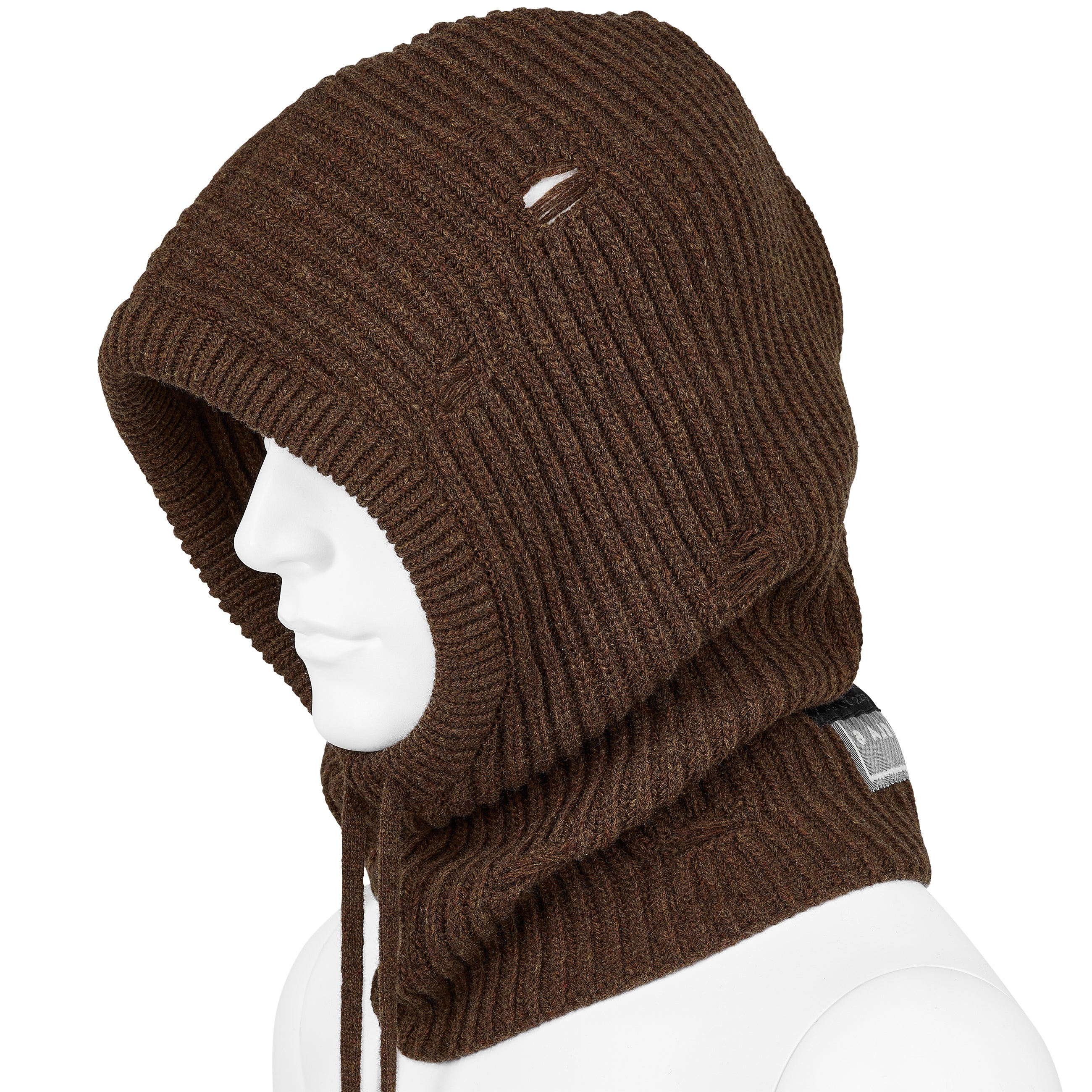 DAMAGED WOOL HOOD BROWN