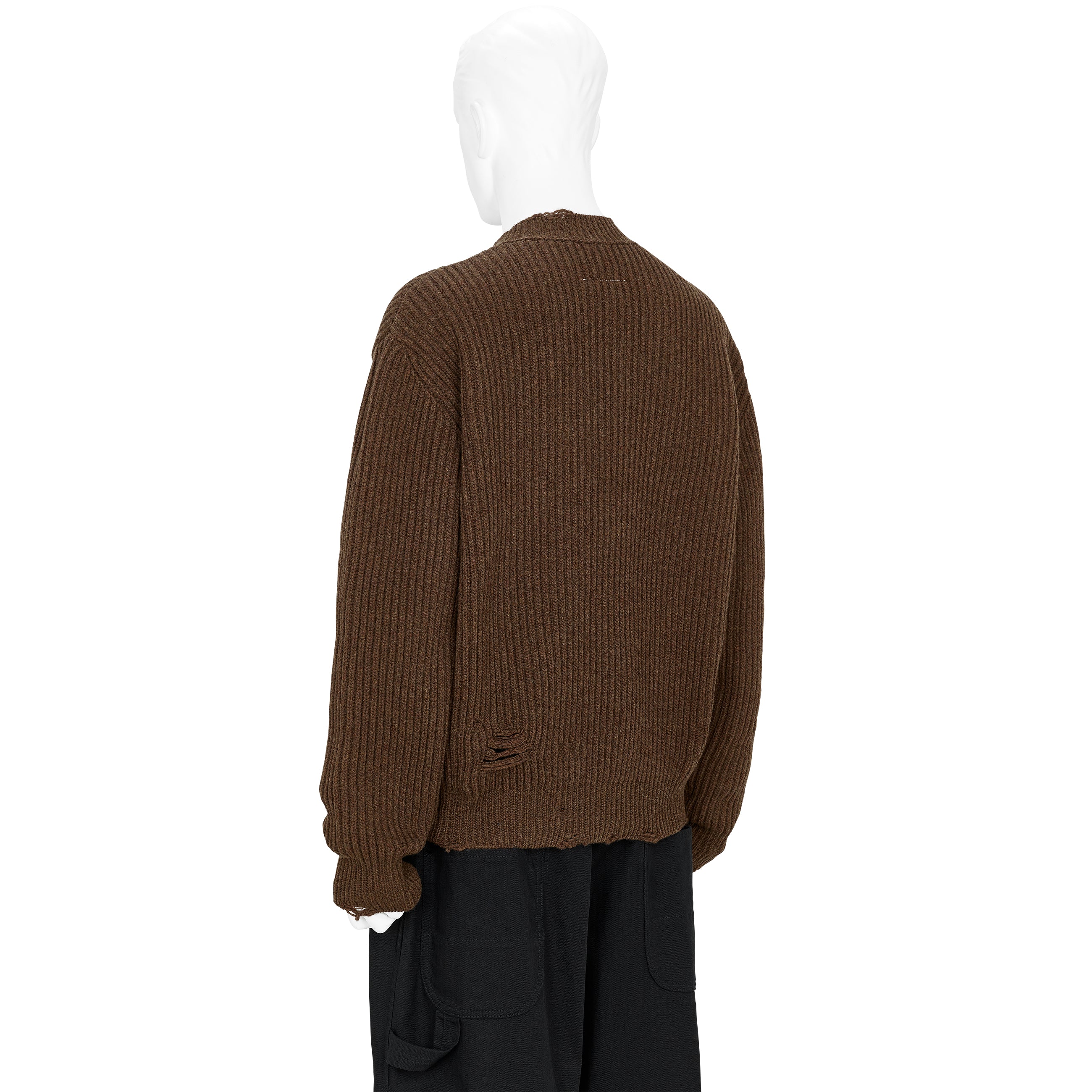 DAMAGED V NECK KNIT BROWN