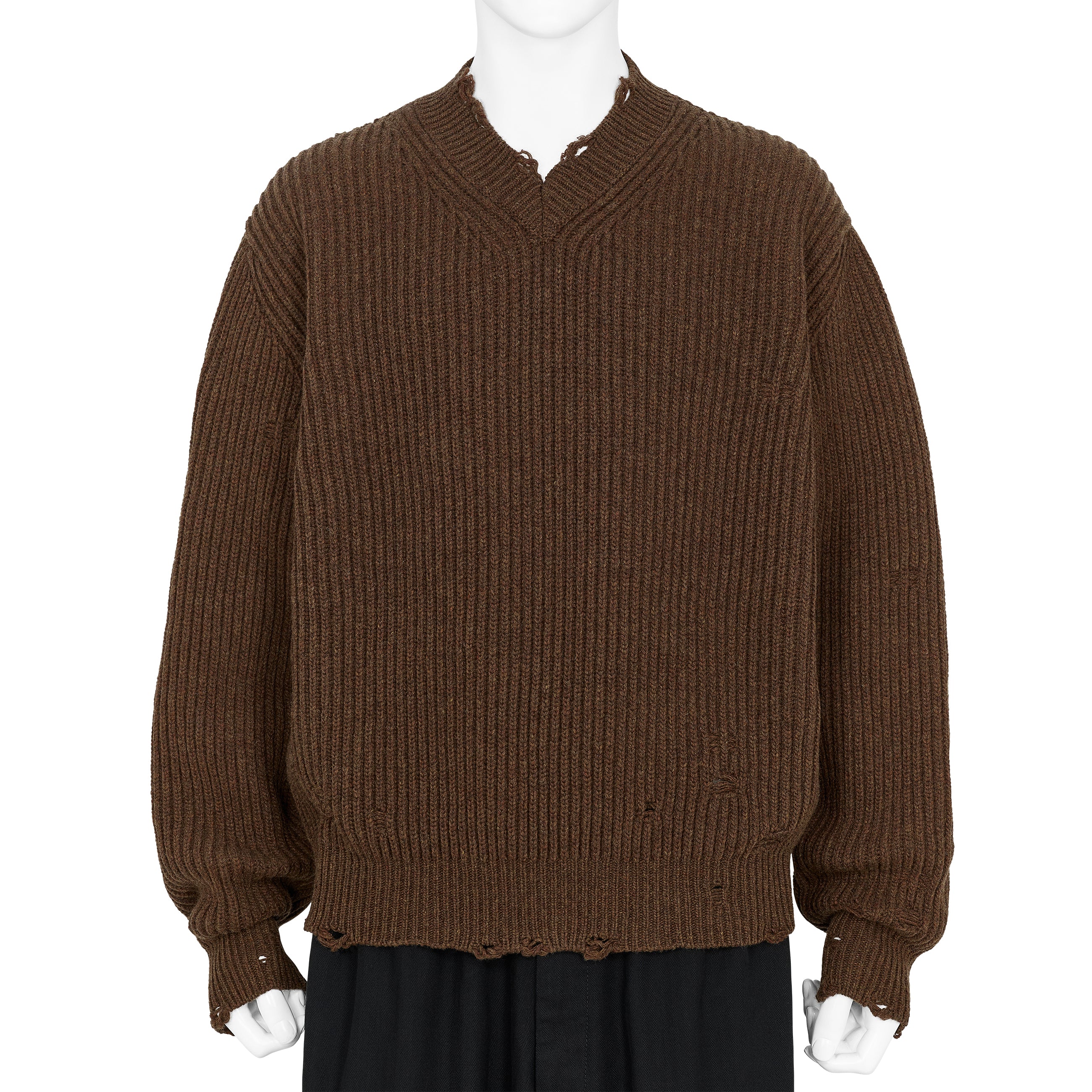 DAMAGED V NECK KNIT BROWN
