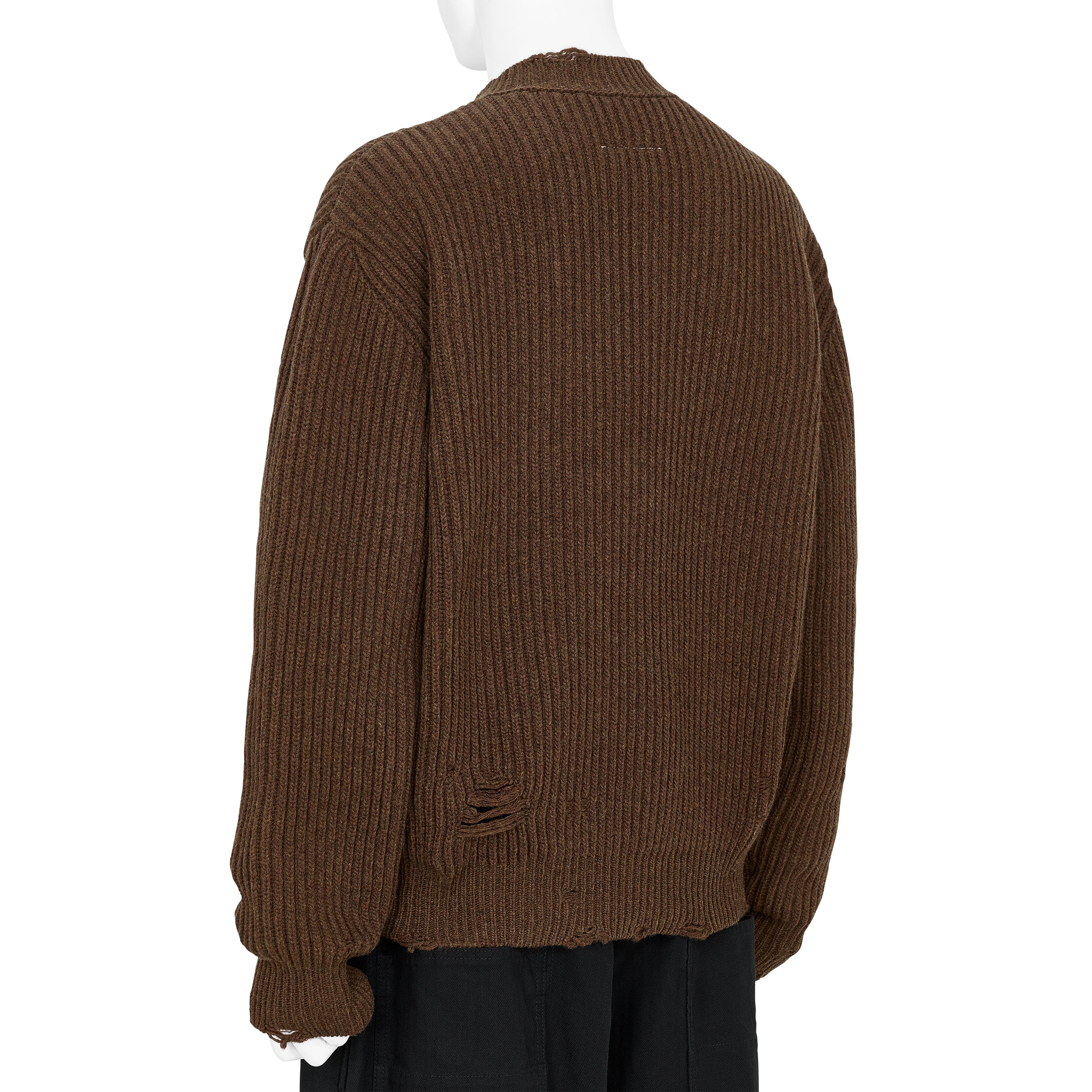 DAMAGED V NECK KNIT BROWN - MM6 MAISON MARGIELA(エムエムシックス