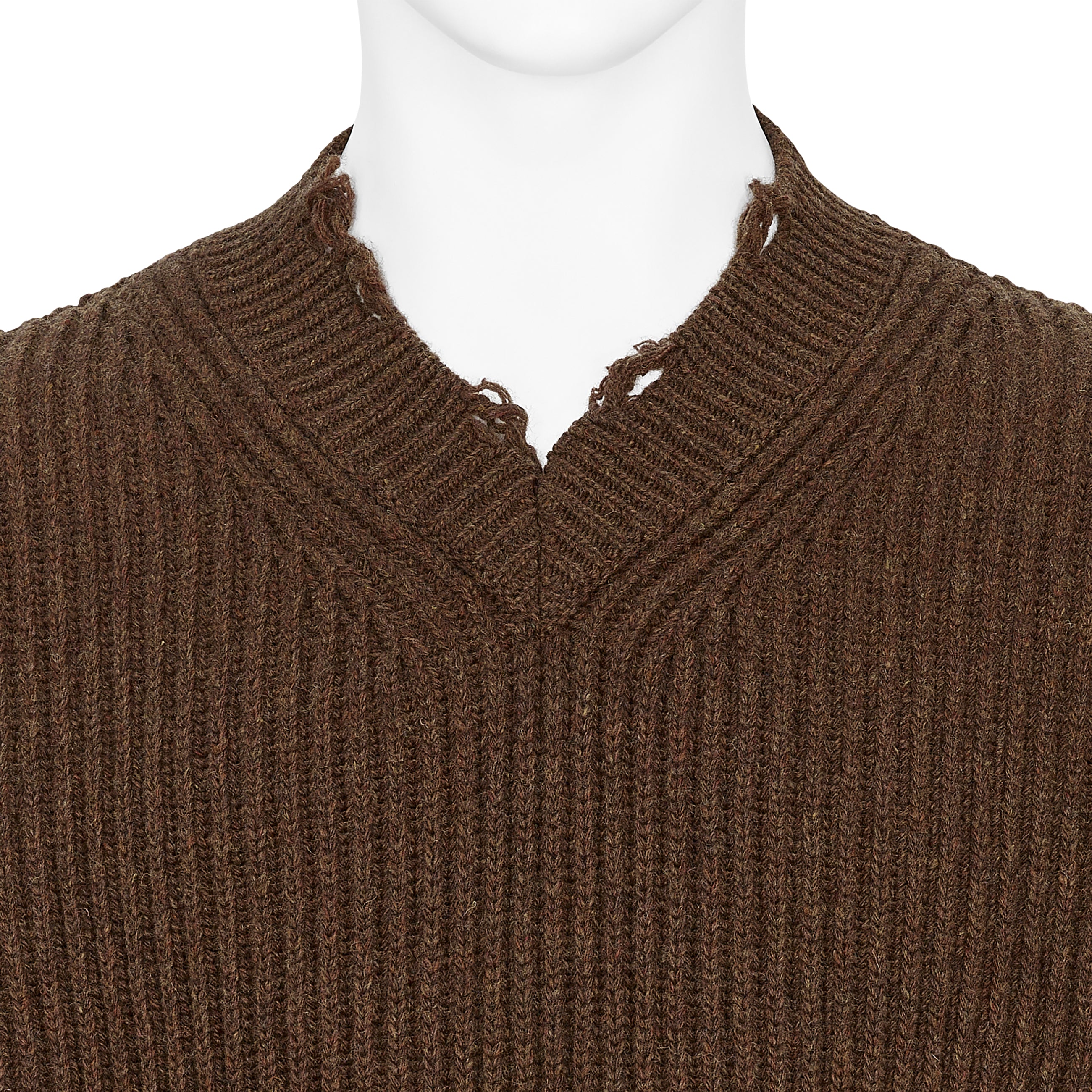 DAMAGED V NECK KNIT BROWN