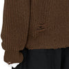 DAMAGED V NECK KNIT BROWN