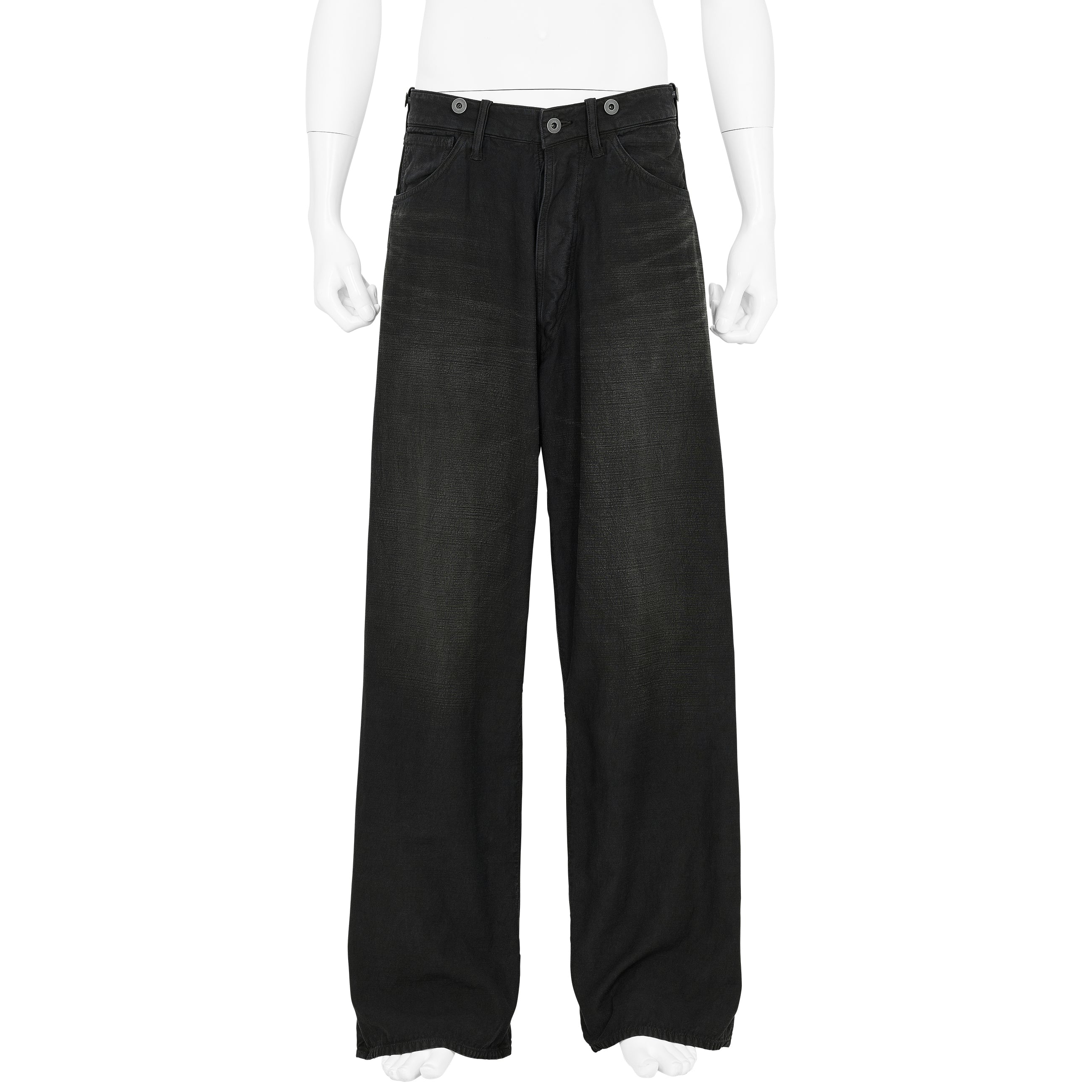 LOT.209 BUCKLE-BACKED TROUSERS DAMAGED SUMI DYED BLACK
