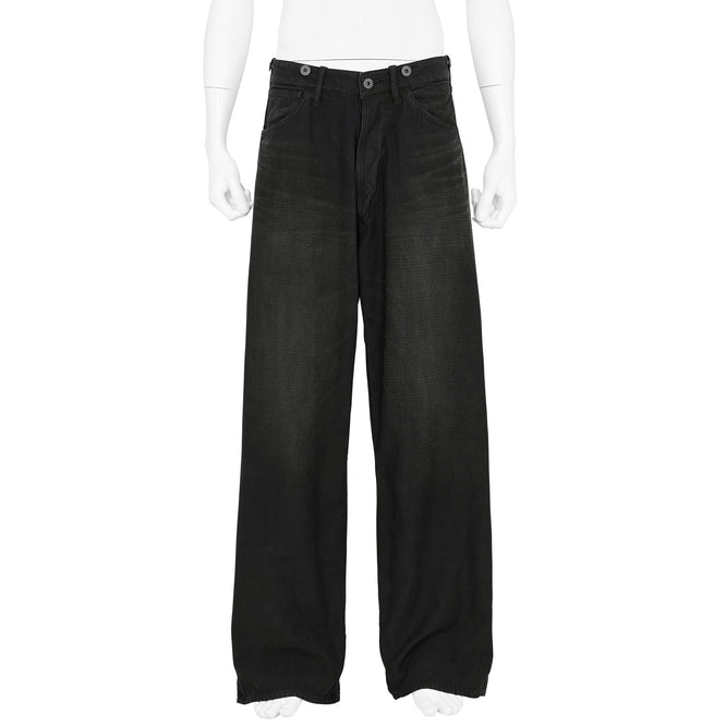 LOT.209 BUCKLE-BACKED TROUSERS DAMAGED SUMI DYED BLACK