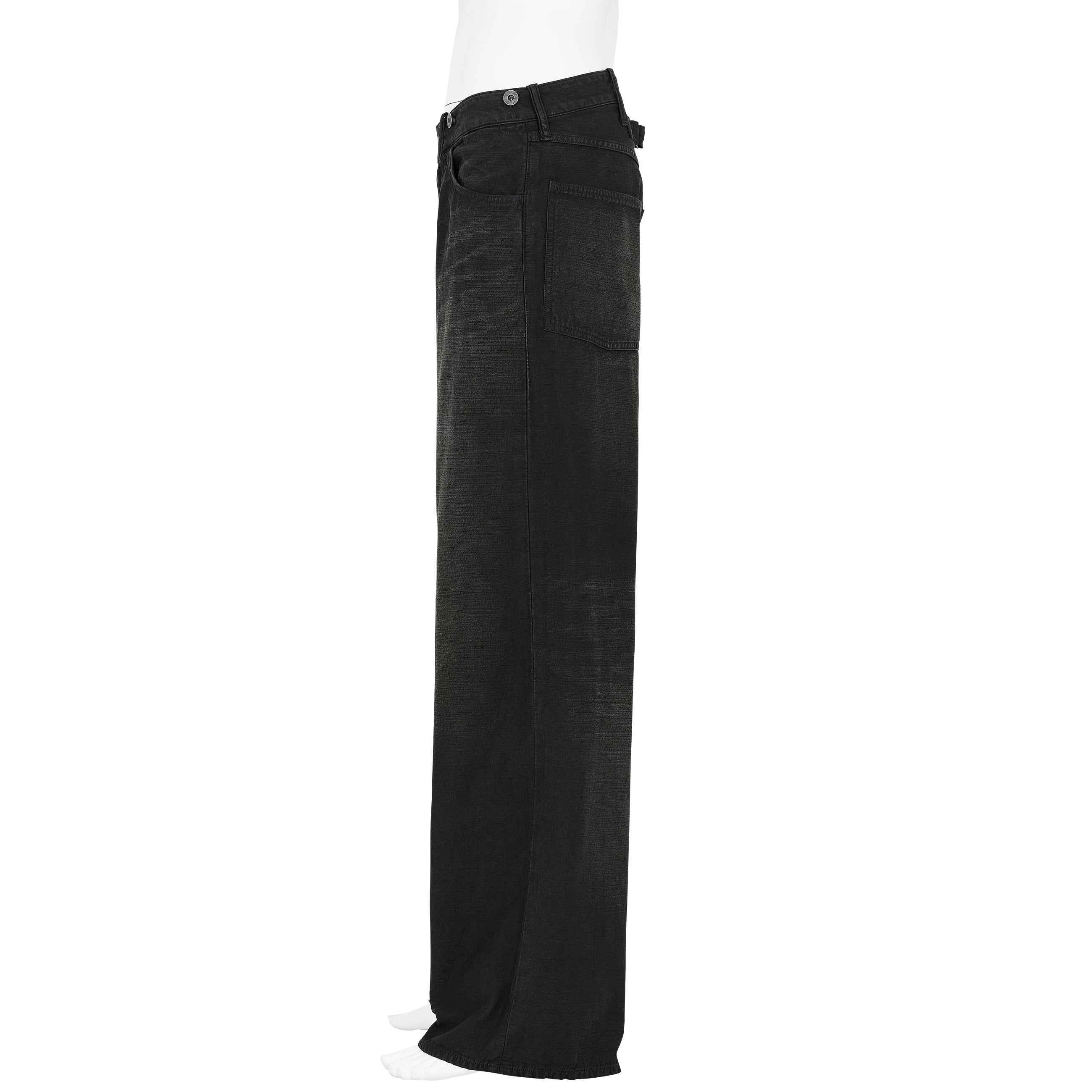 LOT.209 BUCKLE-BACKED TROUSERS DAMAGED SUMI DYED BLACK - T.T TAIGA