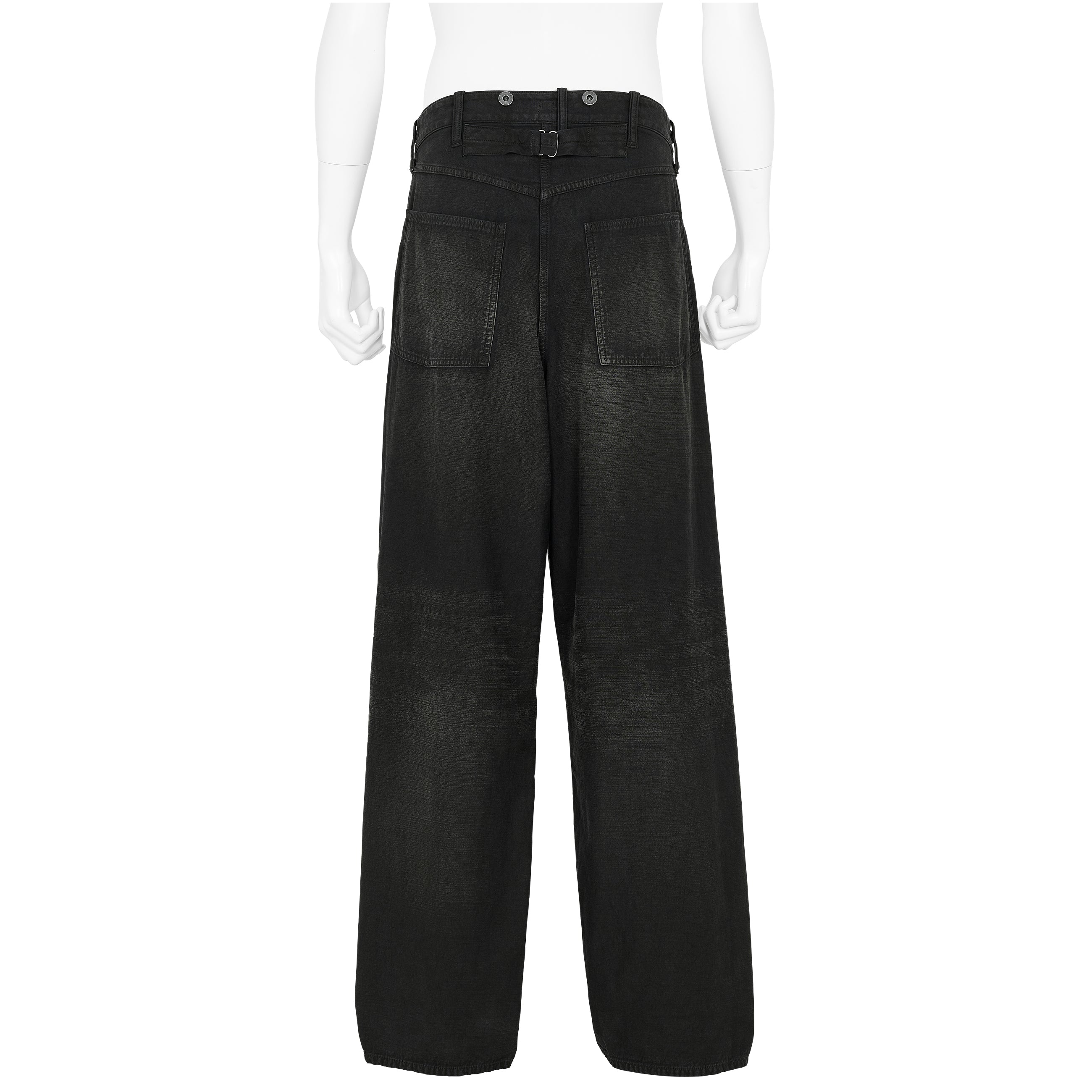 LOT.209 BUCKLE-BACKED TROUSERS DAMAGED SUMI DYED BLACK - T.T