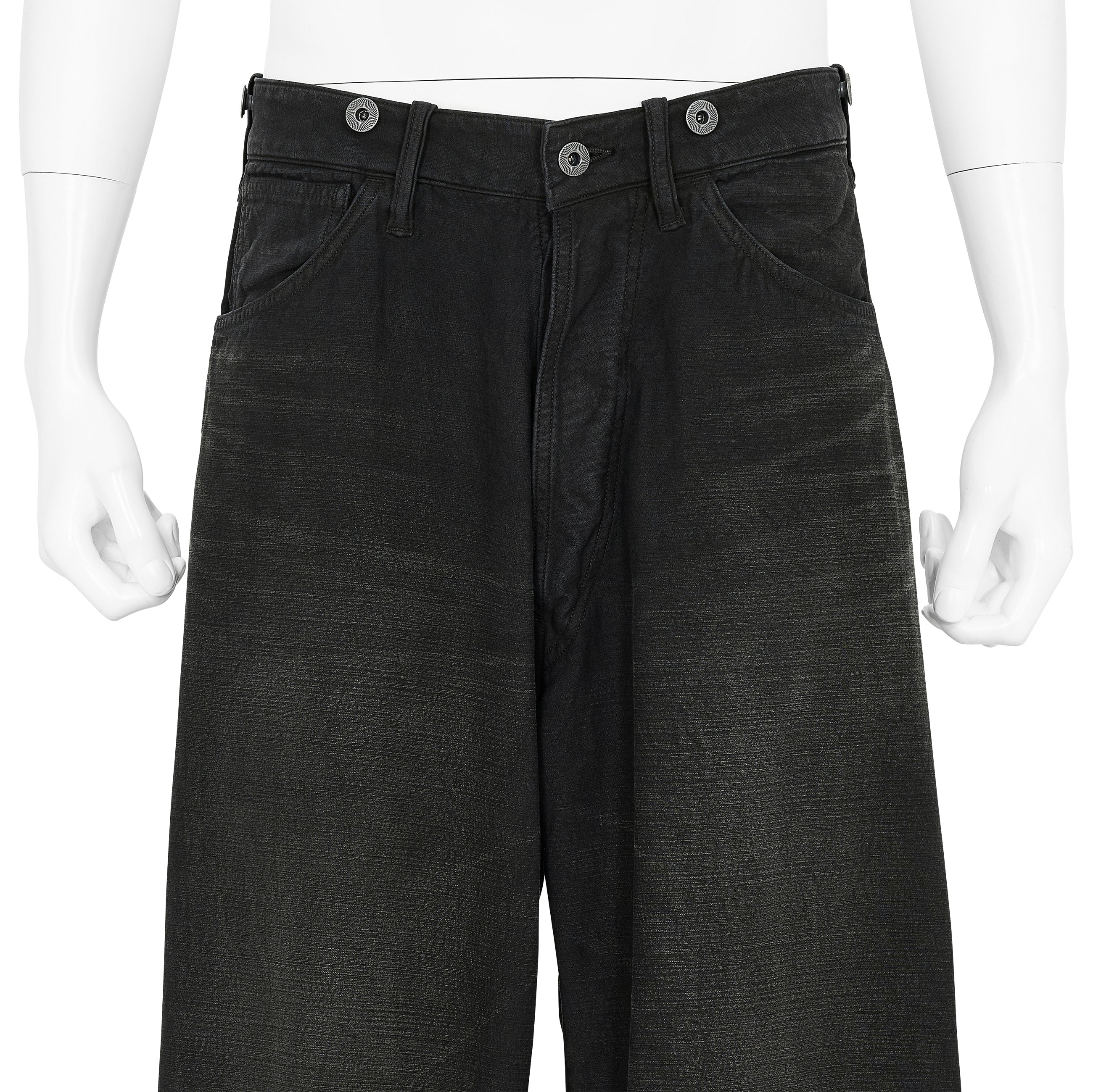 LOT.209 BUCKLE-BACKED TROUSERS DAMAGED SUMI DYED BLACK