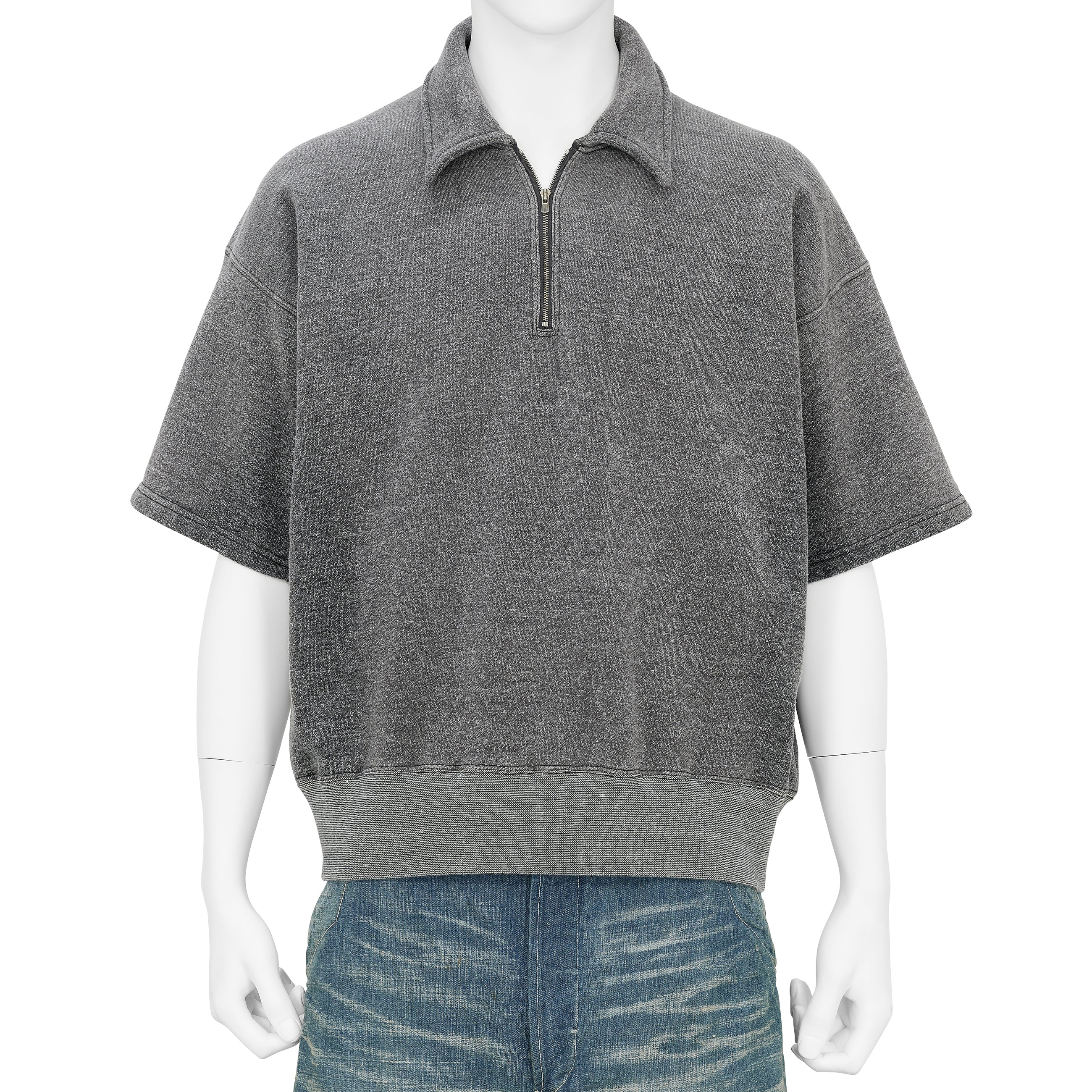 LOT.621 HALF ZIP S/S SWEAT SHIRT FADED HEATHER GRAY - T.T TAIGA