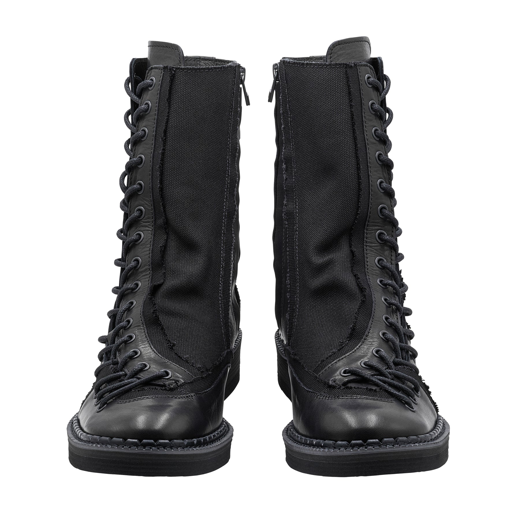 CANVAS HORSE SIDE LACE UP BOOTS BLACK