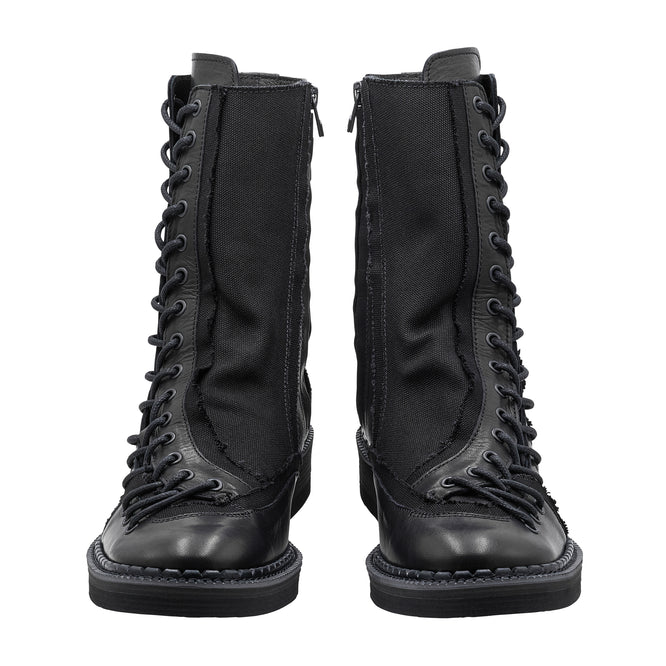 CANVAS HORSE SIDE LACE UP BOOTS BLACK
