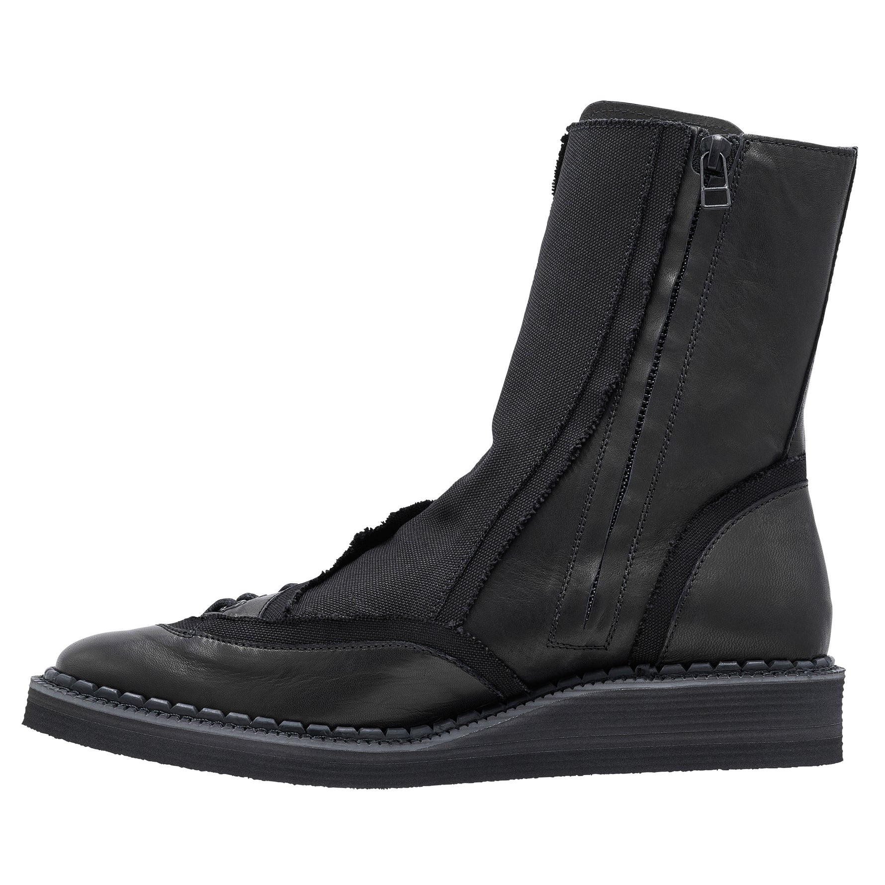 CANVAS HORSE SIDE LACE UP BOOTS BLACK