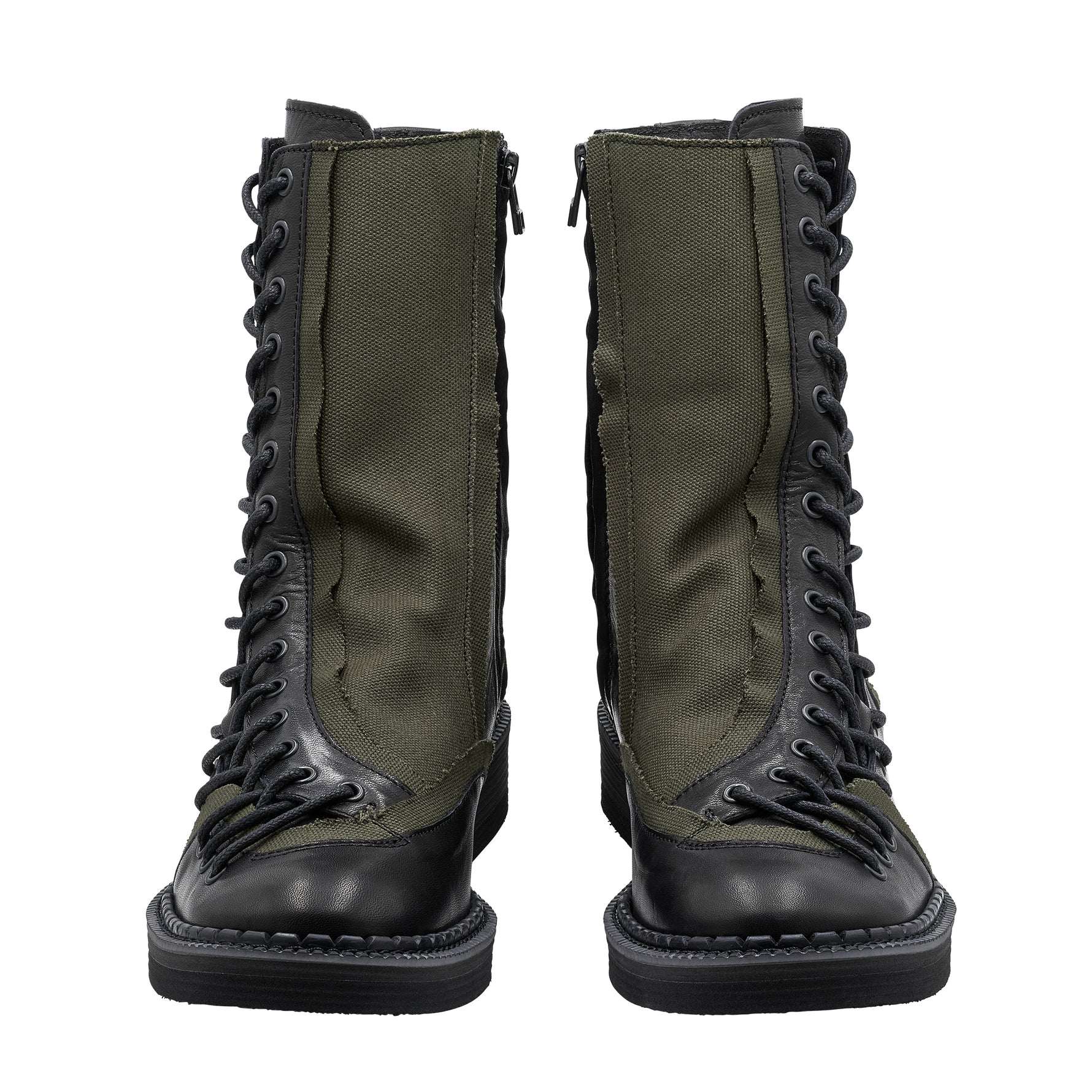 CANVAS HORSE SIDE LACE UP BOOTS DARK GREEN