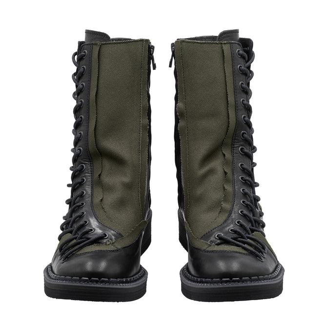 CANVAS HORSE SIDE LACE UP BOOTS DARK GREEN