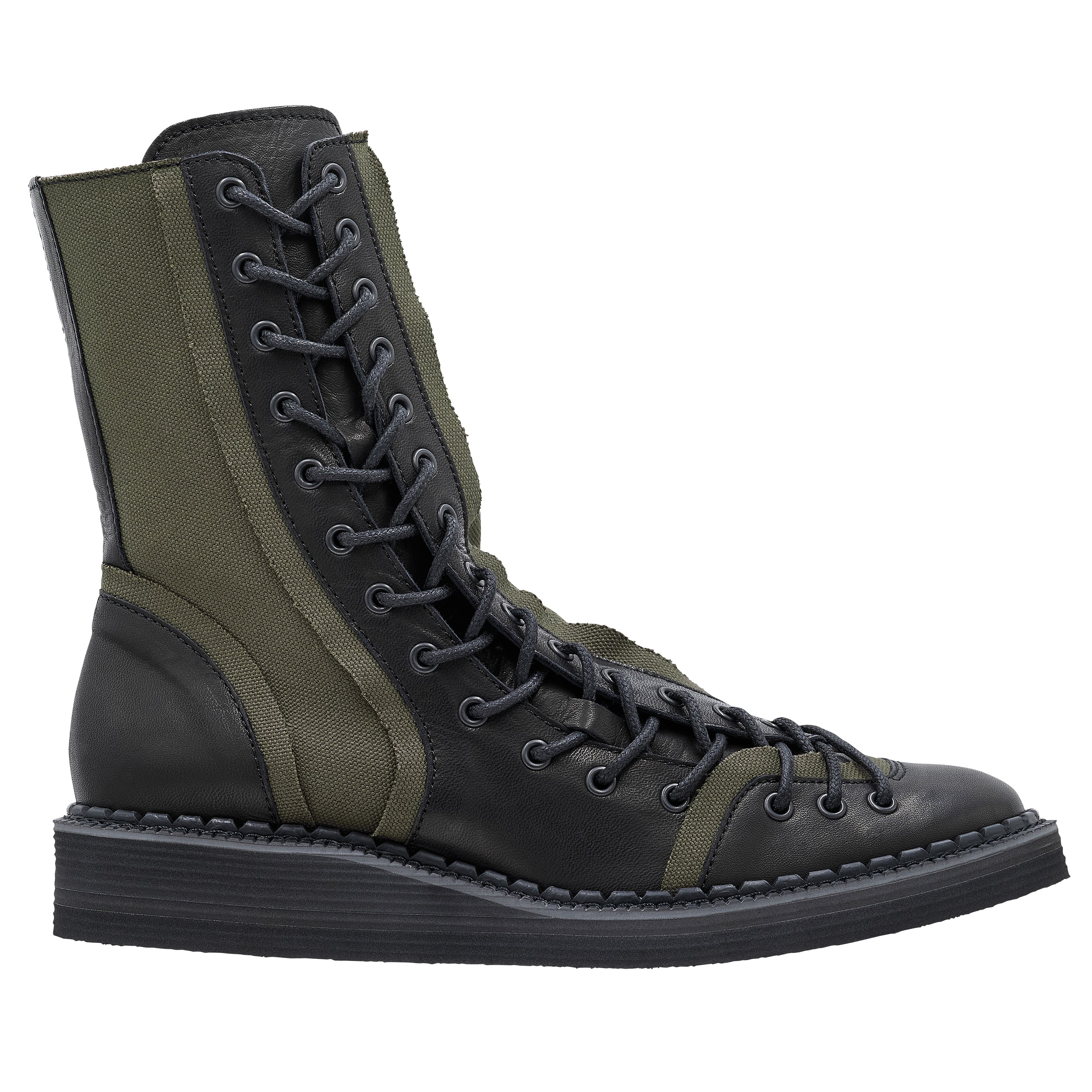 CANVAS HORSE SIDE LACE UP BOOTS DARK GREEN - Yohji Yamamoto POUR