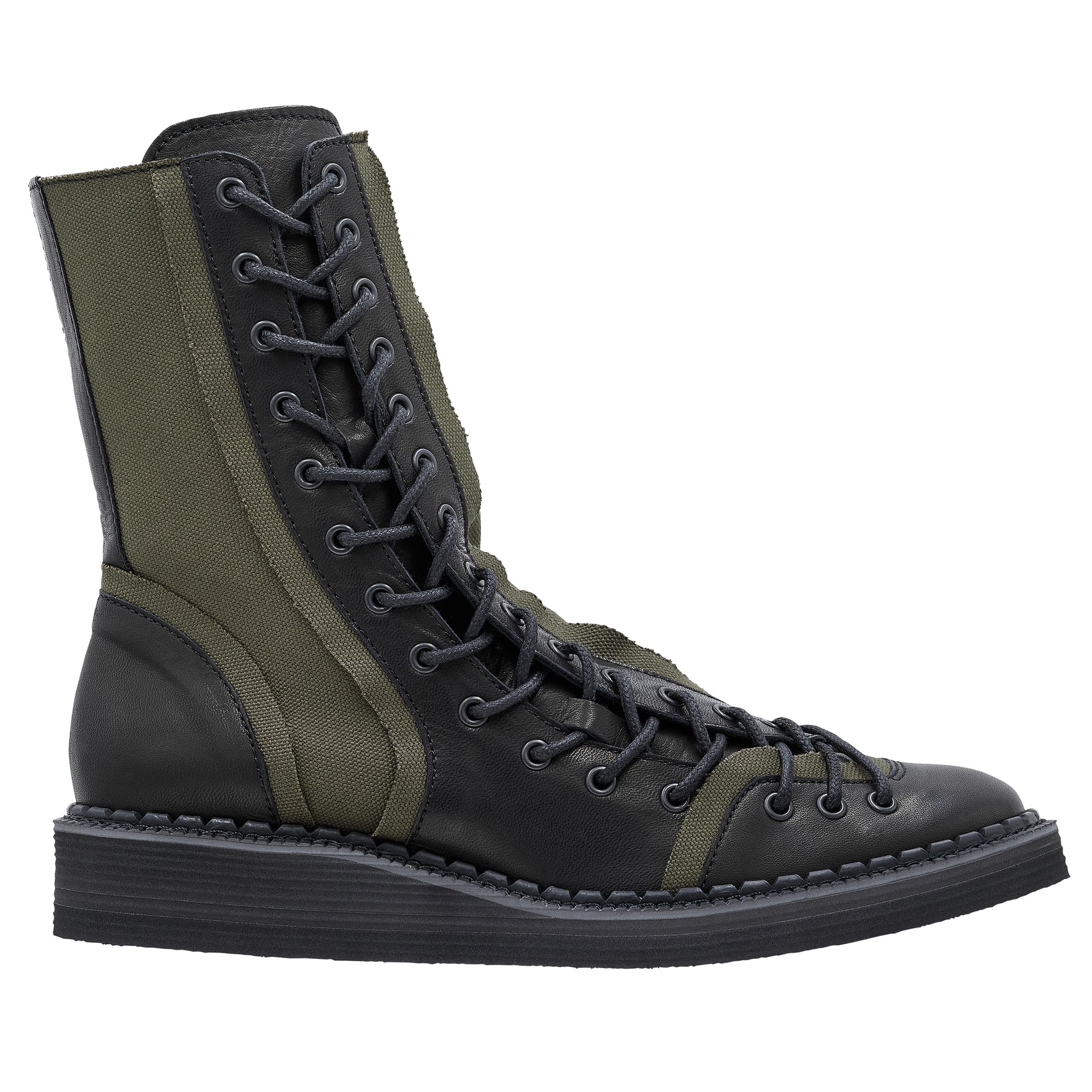 CANVAS HORSE SIDE LACE UP BOOTS DARK GREEN