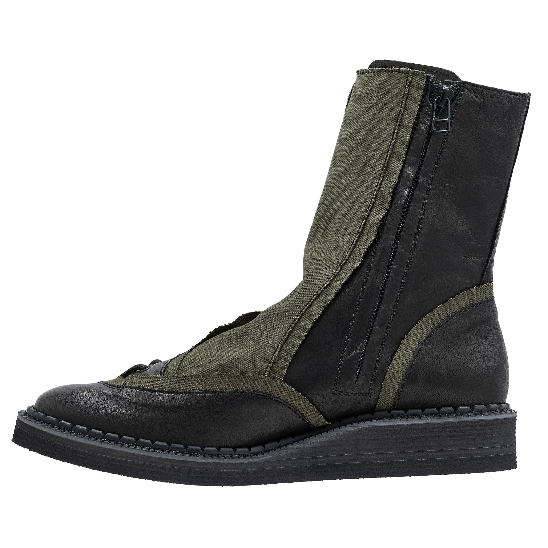 CANVAS HORSE SIDE LACE UP BOOTS DARK GREEN